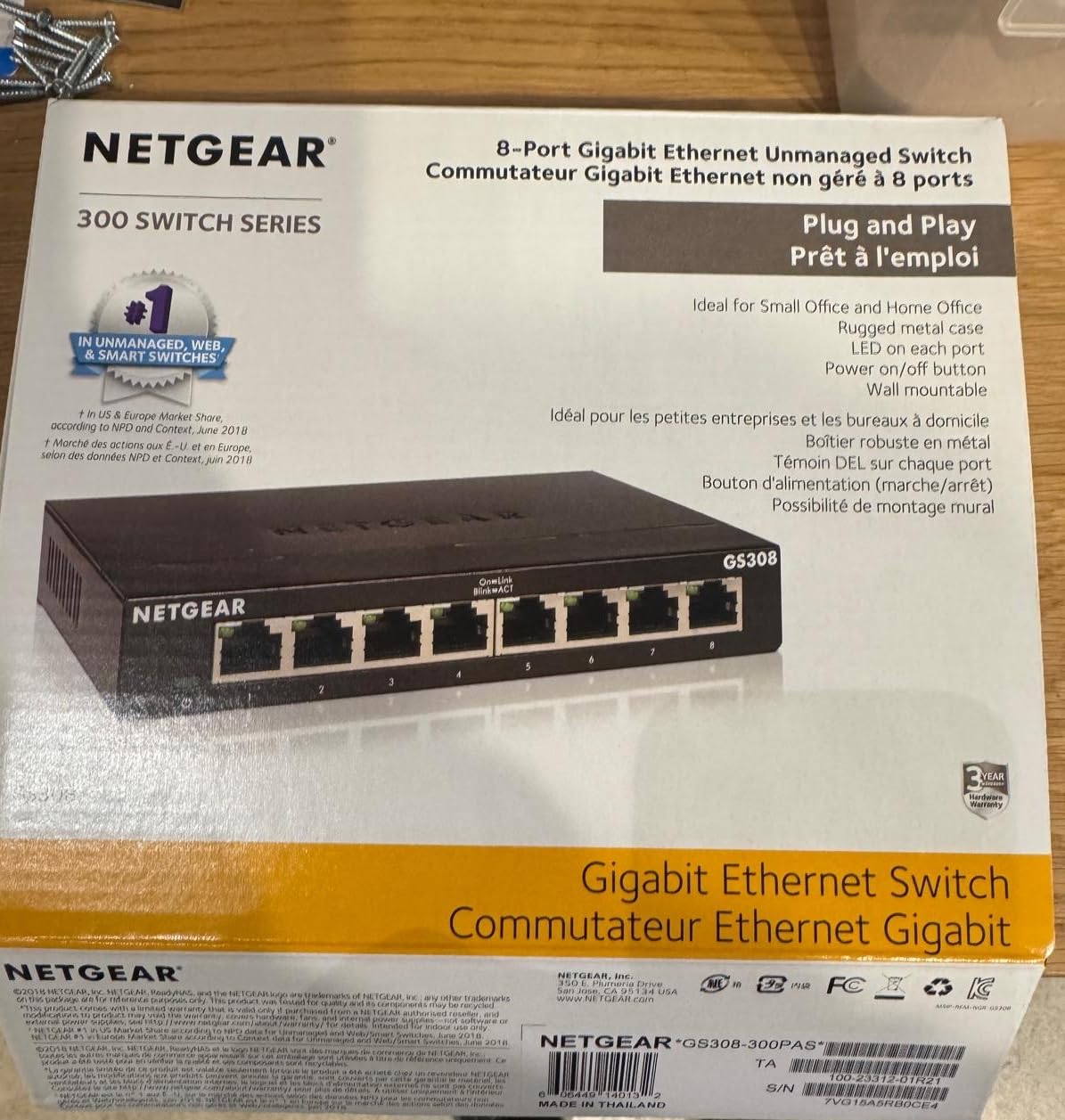 NETGEAR 8-Port Gigabit Ethernet Unmanaged Network Switch (GS308) | Essentials Model, Home Network Hub, Office Ethernet Splitter, Plug-and-Play, Silent Operation, Desktop or Wall Mount customer photo 1