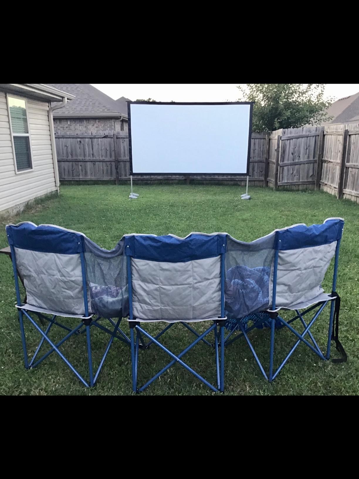 Projector Screen 120 inch, Outdoor Projector Screen with 3-Layers PVC | Polyester-Free Anti-Light 4K HD Screen, Sturdy Aluminum Frame, Easy Setup, Perfect for Poolside, Backyard, and Party Nights customer photo 2