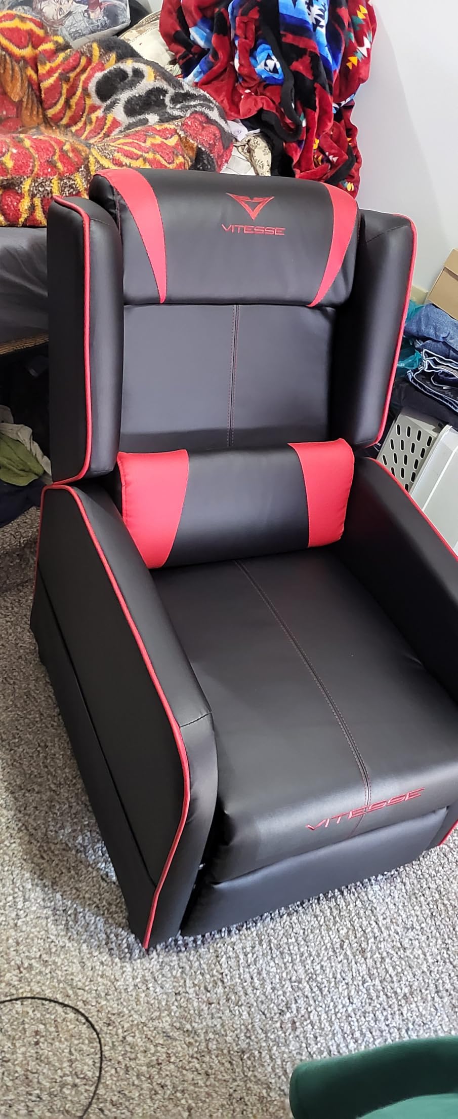 VITESSE VIT Gaming Recliner Chair Racing Style Single PU Leather Sofa Modern Living Room Recliners Ergonomic Comfortable Home Theater Seating, Blue. customer photo 2