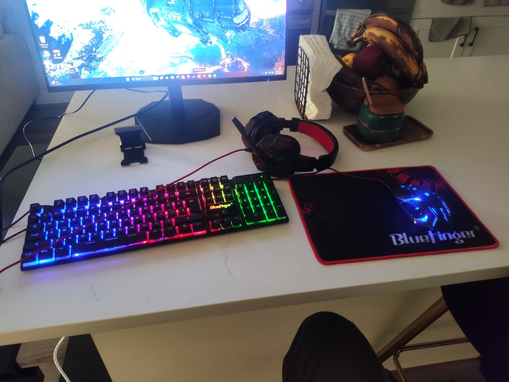BlueFinger RGB Gaming Keyboard and Backlit Mouse and Headset Combo, USB Wired Backlit Keyboard, LED Gaming Mouse Set, Headset with Microphone for Laptop PC Computer Game and Work customer photo 2