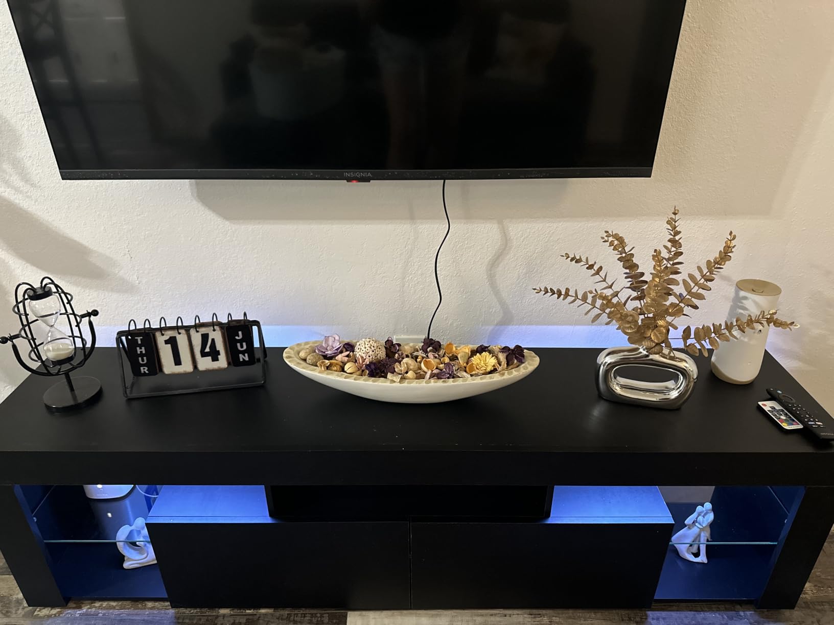 WLIVE 63 Inch TV Stand for 55/65/70 Inch TVs, Modern Entertainment Center with 20 LED Lights & 2 Large Storage Drawers, Media Console Table, Gaming Television Stands for Living Room, Bedroom, Black customer photo 1