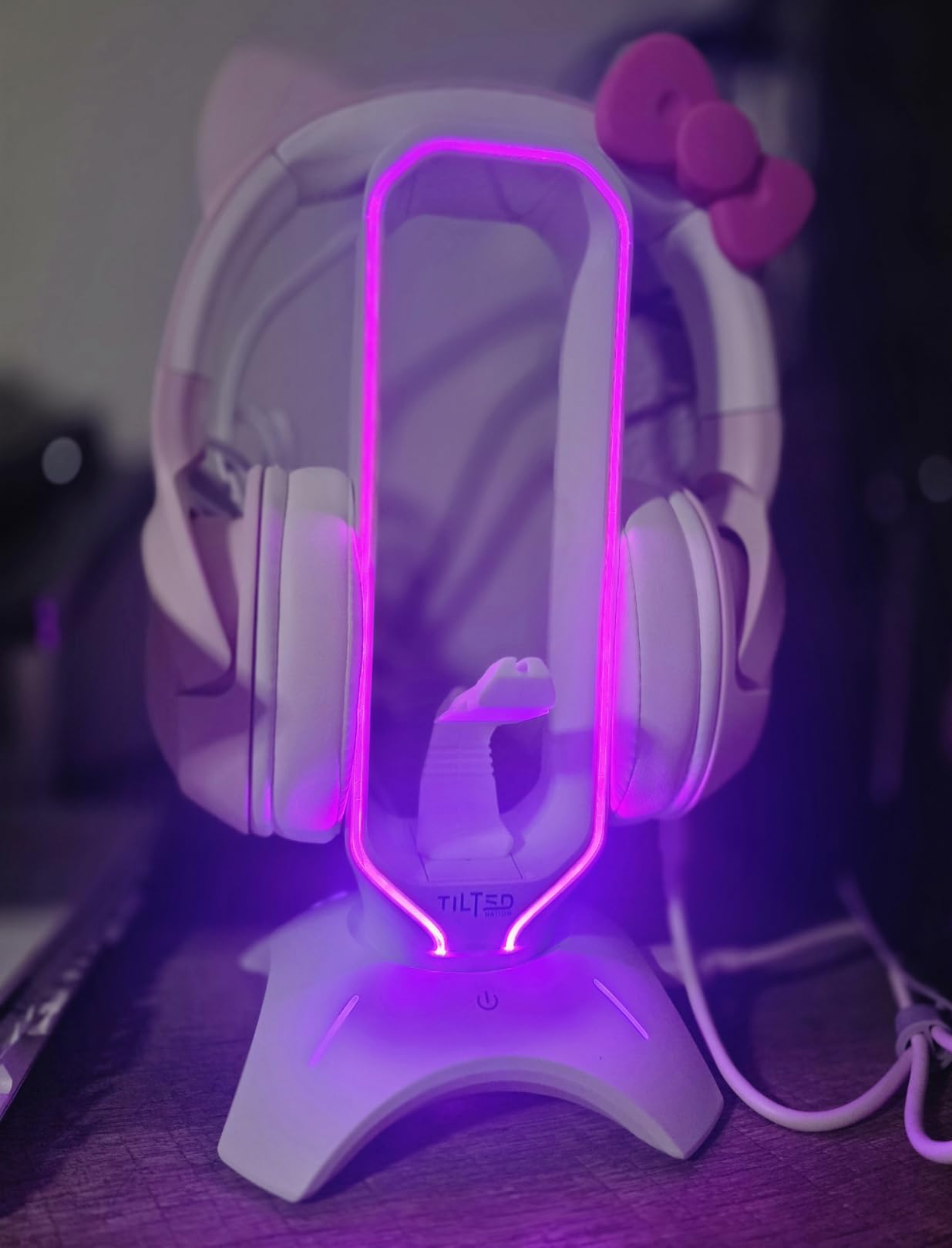 Gaming Headphone Stand RGB Headset Stand White with Mouse Bungee and USB Hub, Headset Holder for Desk - Gaming Accessories for PS5, Xbox, PC customer photo 1