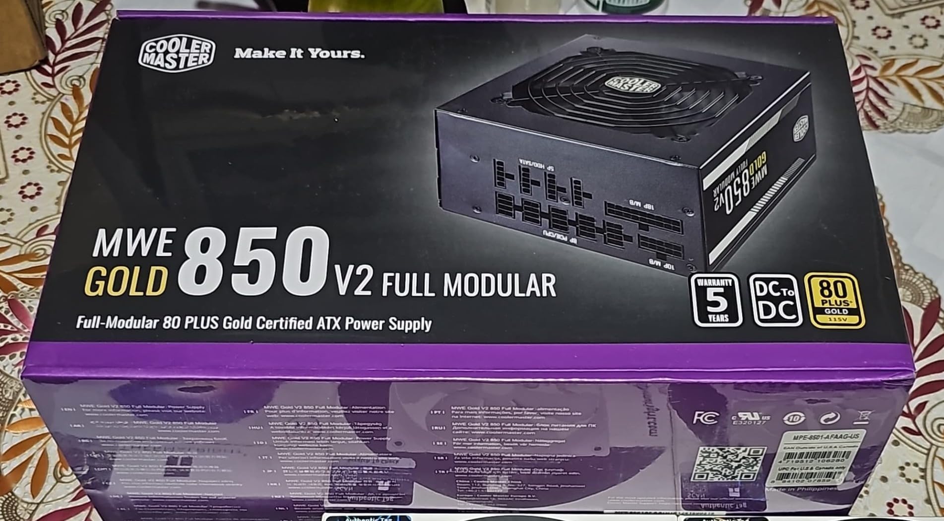 Cooler Master MWE Gold 850 V2 Fully Modular Power Supply - 850W 80+ Certified PSU, Dual EPS Connectors, Semi-Fanless Low Noise Design, Flat Black Cables, Reliable ATX Gaming PSU, 5-Year Warranty customer photo 2
