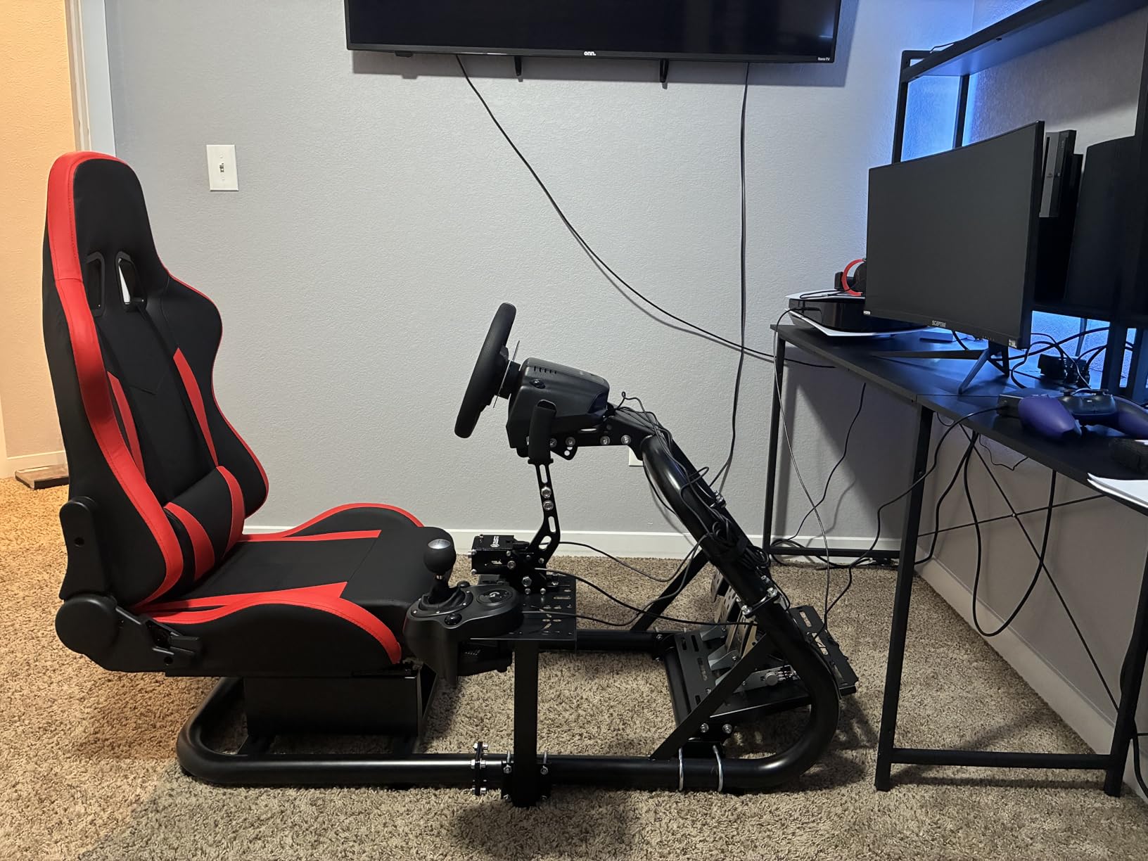 Marada Racing Simulator Cockpit with Red Seat Fit for 12Nm Direct Drive | Fit for Logitech/Thrustmaster/Moza/Fanatec, 50mm Large Round Tube Professional Sim Rig, Wheel Pedal Handbrake not Included customer photo 1