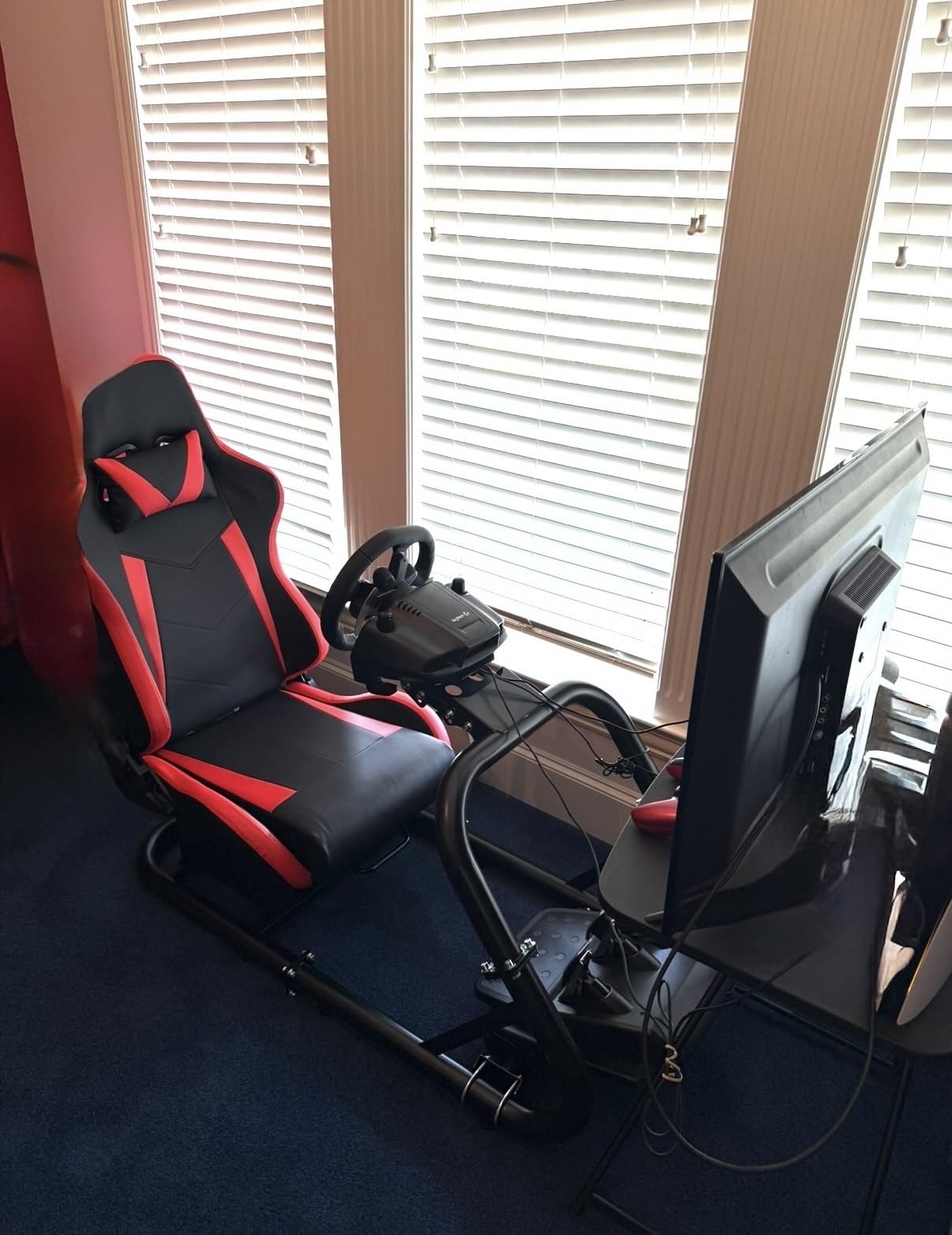 Marada Racing Simulator Cockpit with Red Seat Fit for 12Nm Direct Drive | Fit for Logitech/Thrustmaster/Moza/Fanatec, 50mm Large Round Tube Professional Sim Rig, Wheel Pedal Handbrake not Included customer photo 2