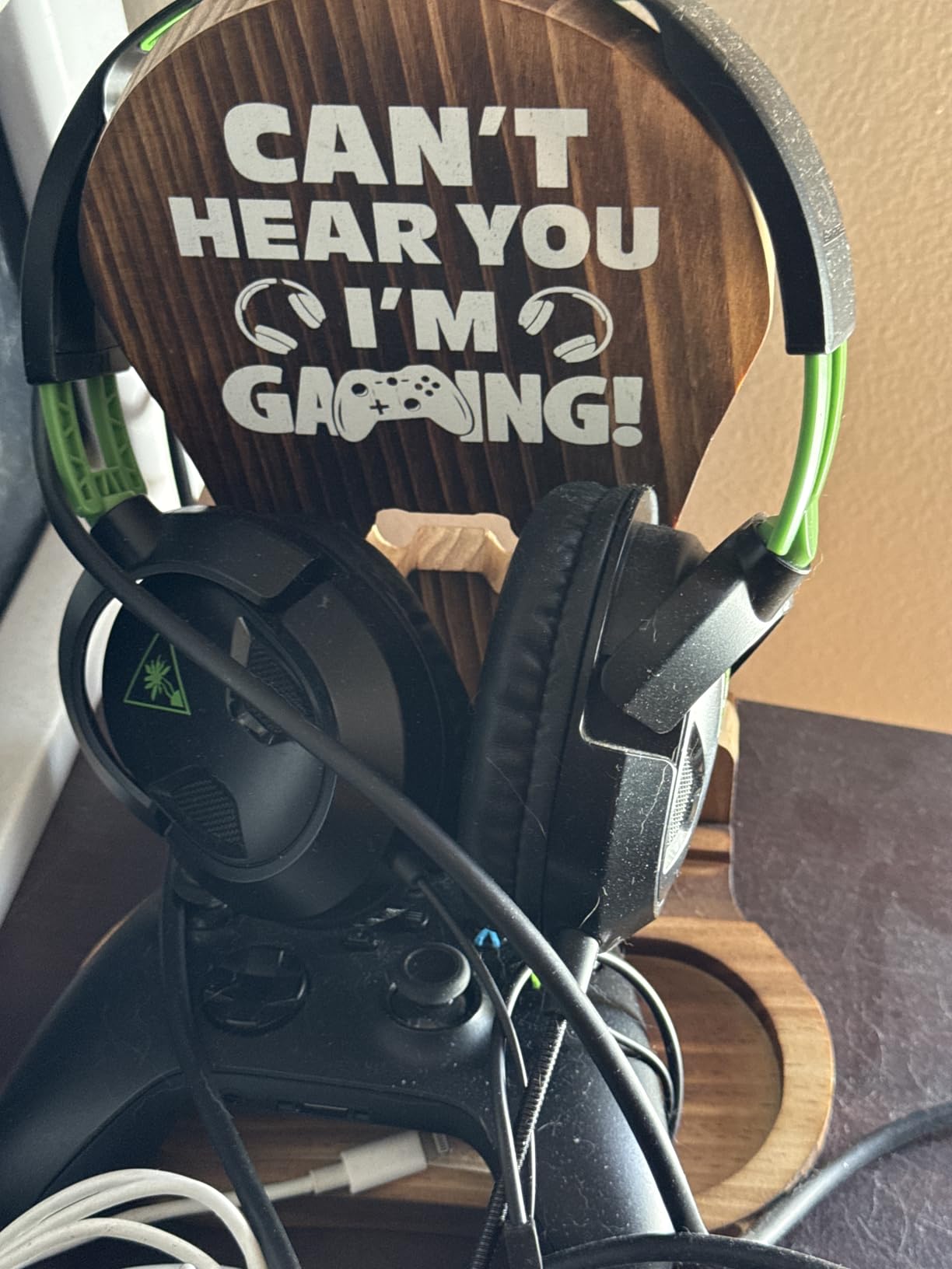 Gamer Gifts for Teenage Boy, Gamer Room Decor for Man, Best Gifts for Son, Boyfriend, Husband, Wooden Headset Stand, Can't Hear you I'm Gaming customer photo 1