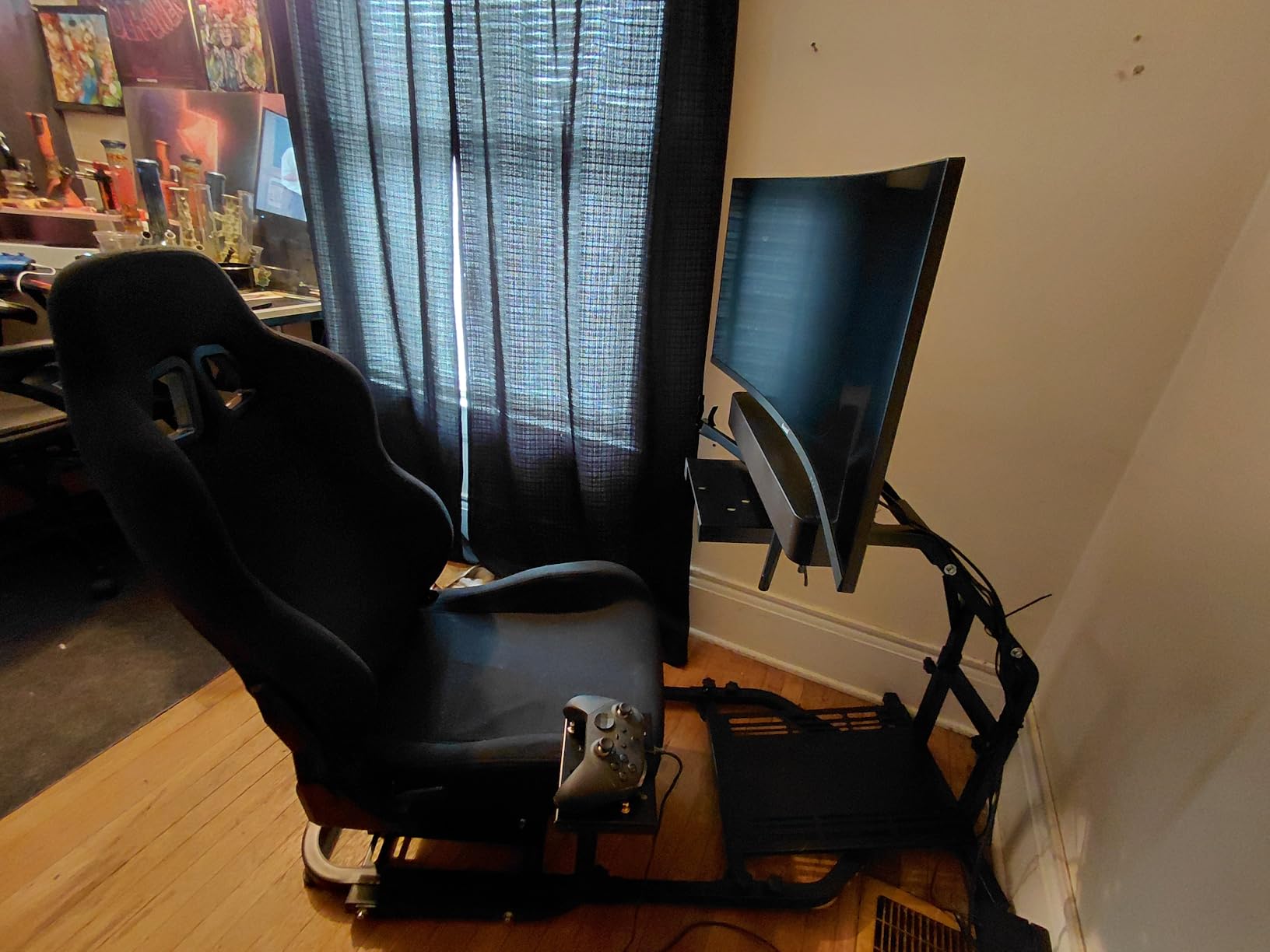 Racing Seat with Double Locking Slides Breathable Gaming Seat | Adjustable fit Most racing simulator cockpits (Steering Wheel Stand Not Include) customer photo 1