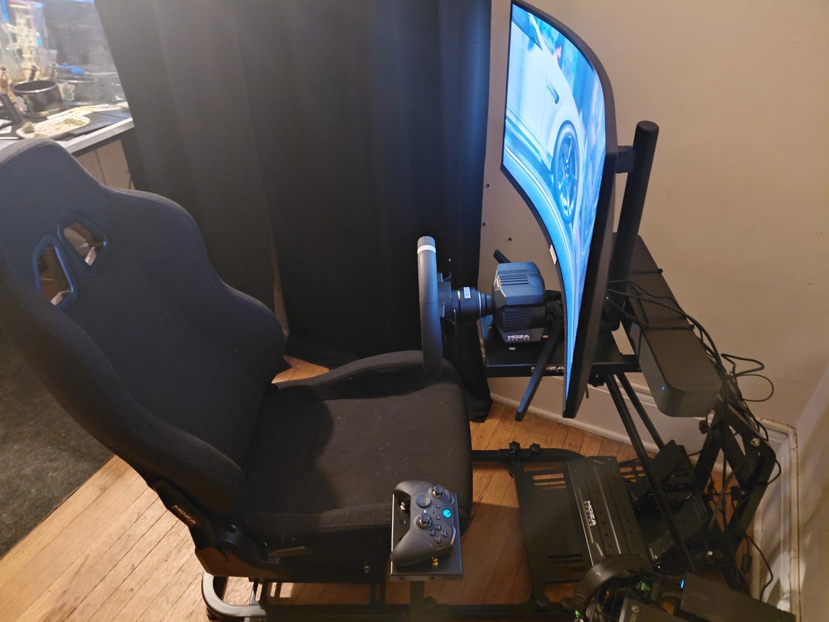Racing Seat with Double Locking Slides Breathable Gaming Seat | Adjustable fit Most racing simulator cockpits (Steering Wheel Stand Not Include) customer photo 2