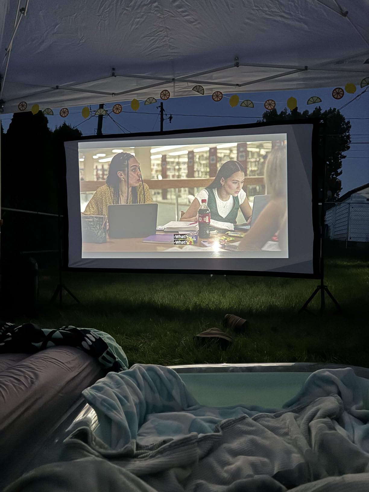 TOWOND Projector Screen with Stand, 100 inch Outdoor Projector Screen Portable Indoor Projection Screen 16:9 4K Rear Front Movie Screen with Carry Bag for Home Backyard Theater 100 inch customer photo 1