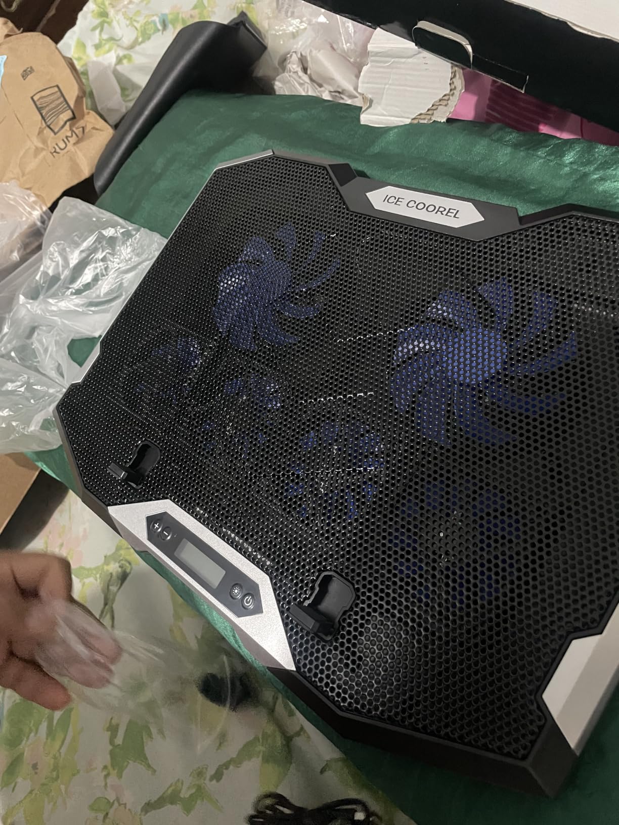 ICE COOREL Gaming Laptop Cooling Pad with 8 Cooling Fans, Laptop Fan Cooler Pad for 15-17.3 Inch, Notebook Cooler Stand with 6 Height Adjustable, RGB Cooling Pad with Two USB Port + Phone Stand customer photo 2