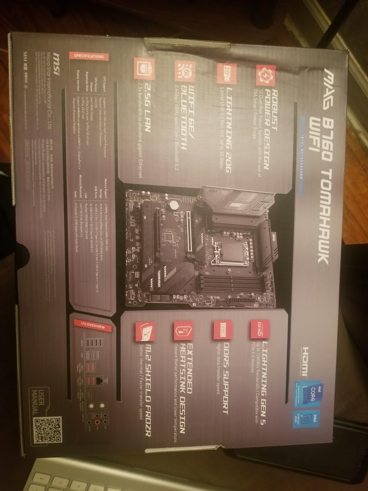 MSI MAG B760 Tomahawk WiFi Gaming Motherboard (Supports 12th/13th/14th Gen Intel Processors, LGA 1700, DDR5, PCIe 5.0, M.2, 2.5Gbps LAN, USB 3.2 Gen2, HDMI/DP, Wi-Fi 6E, Bluetooth 5.3, ATX) customer photo 1