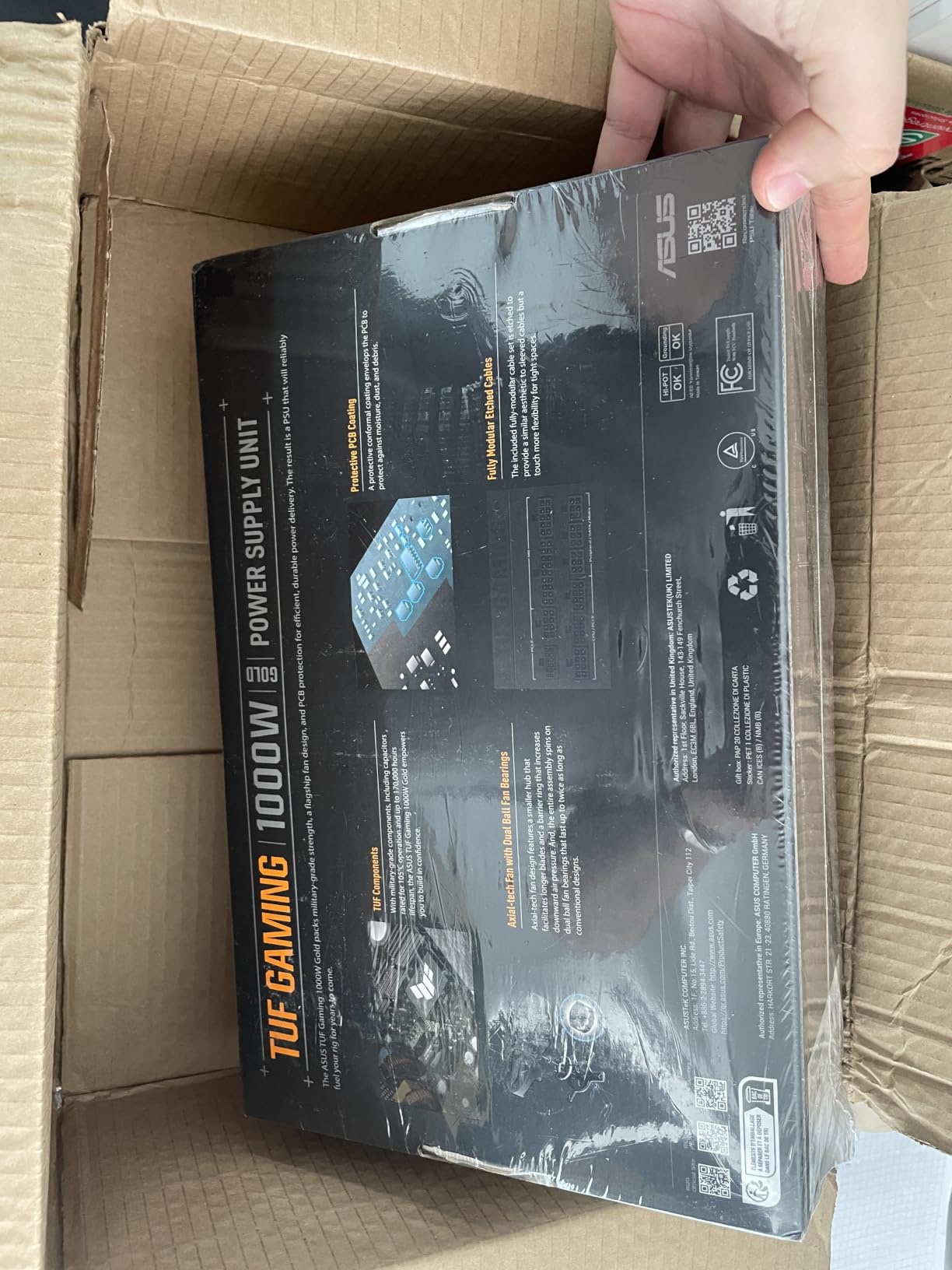 ASUS TUF Gaming 1000W Gold (1000 Watt, ATX 3.1 Compatible Fully Modular Power Supply, 80+ Gold Certified, Military-Grade Components, Dual Ball Bearing, Axial-tech Fan, PCB Coating, 10 Year Warranty) customer photo 1