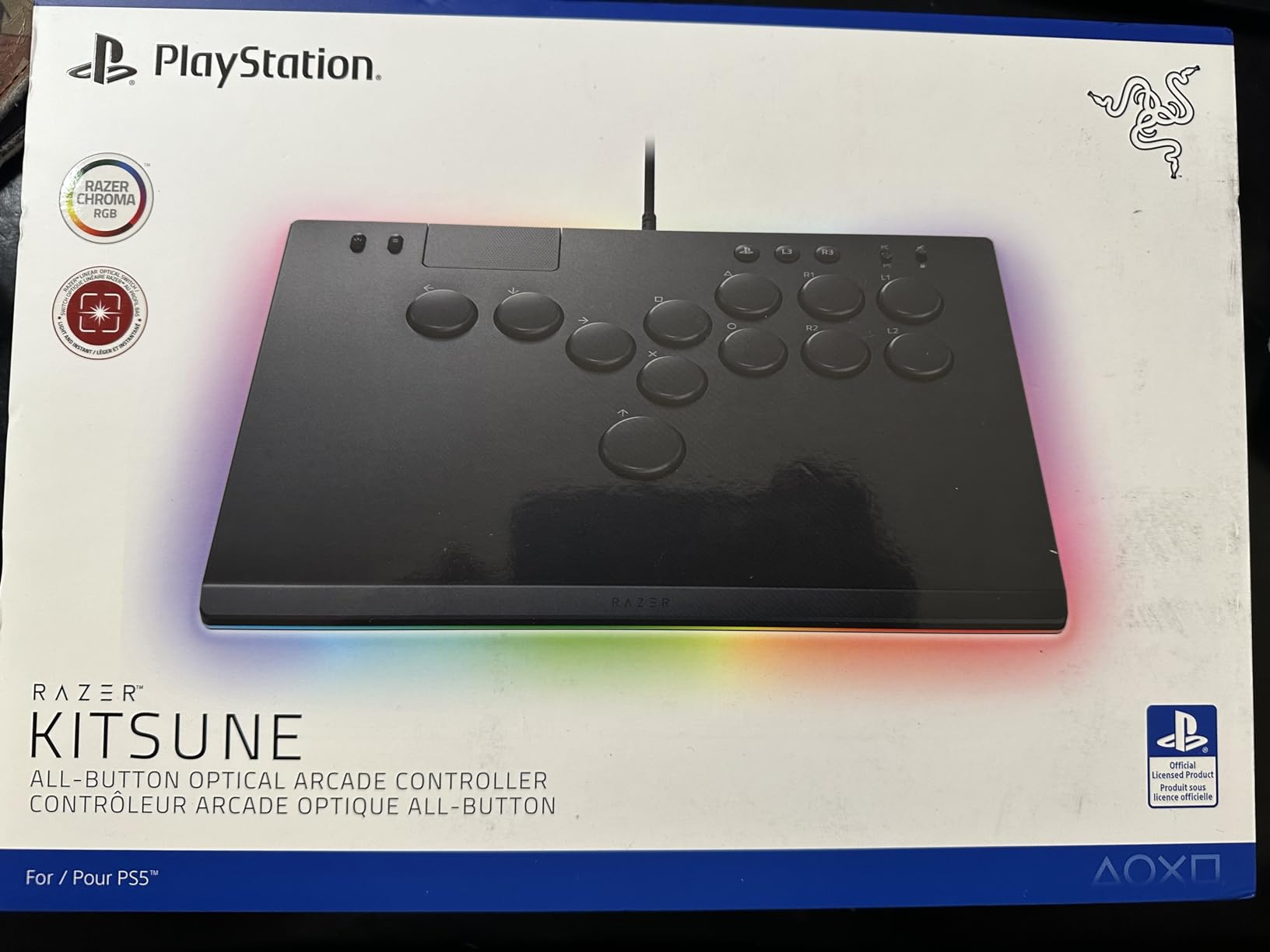 Razer Kitsune All-Button Arcade Controller, For PlayStation 5 & PC, Black | Low-Profile Optical Switches, Slim Form Factor, Quad Movement Button Layout, Removable Top Plate, Chroma RGB, USB Type C customer photo 1
