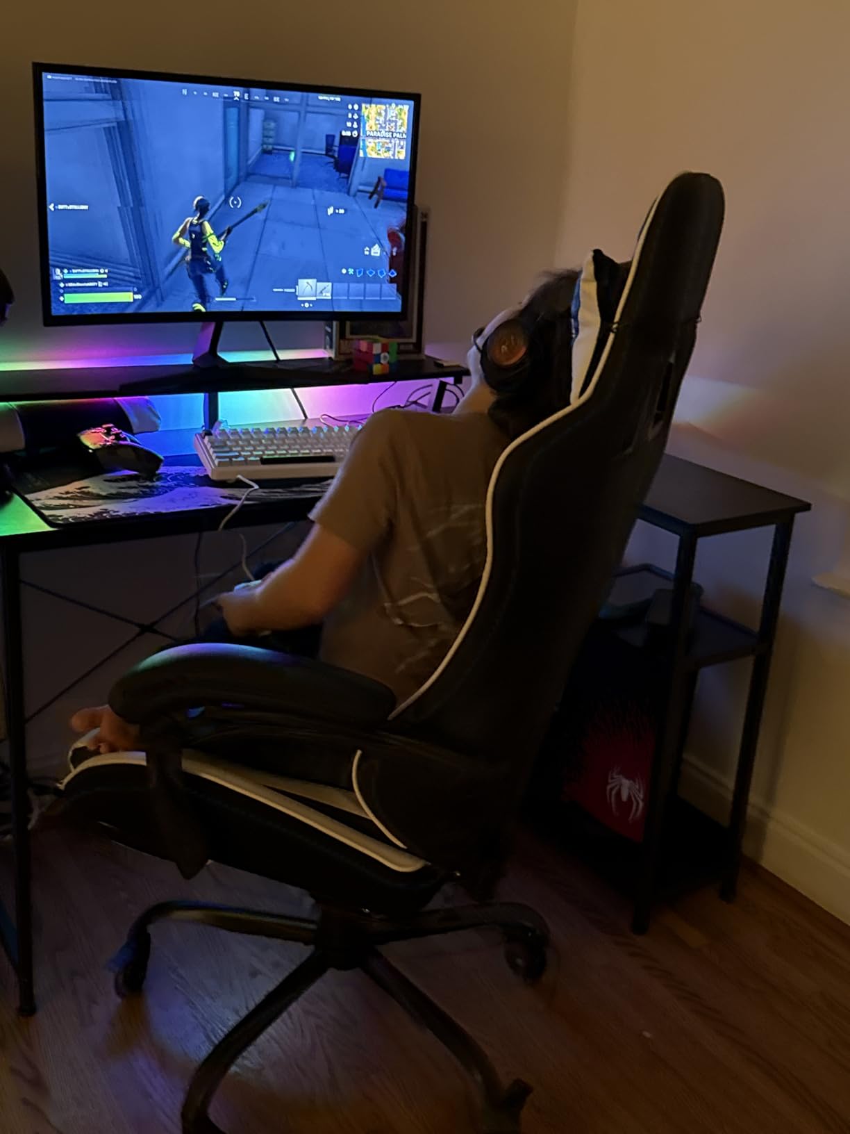 ODK 48 Inch L Shaped Gaming Desk with LED Lights, Power Outlets, Black customer photo 2