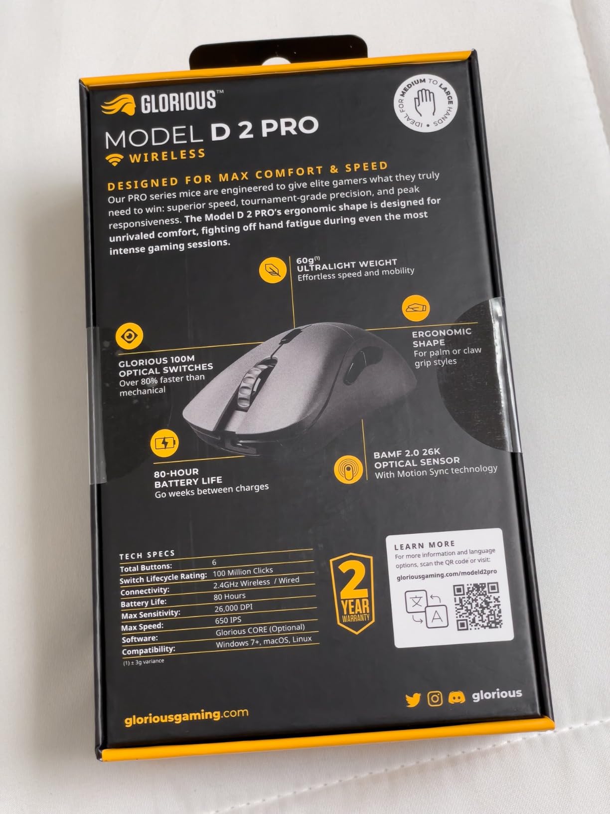 GLORIOUS Gaming Model D 2 PRO Wireless Gaming Mouse - 2.4GHz Wireless 1ms delay, 100M clicks, 60g Ultralight, Long Battery Life, 26K DPI BAMF 2.0 Sensor, Ergonomic, 6 Buttons, PTFE Feet customer photo 2