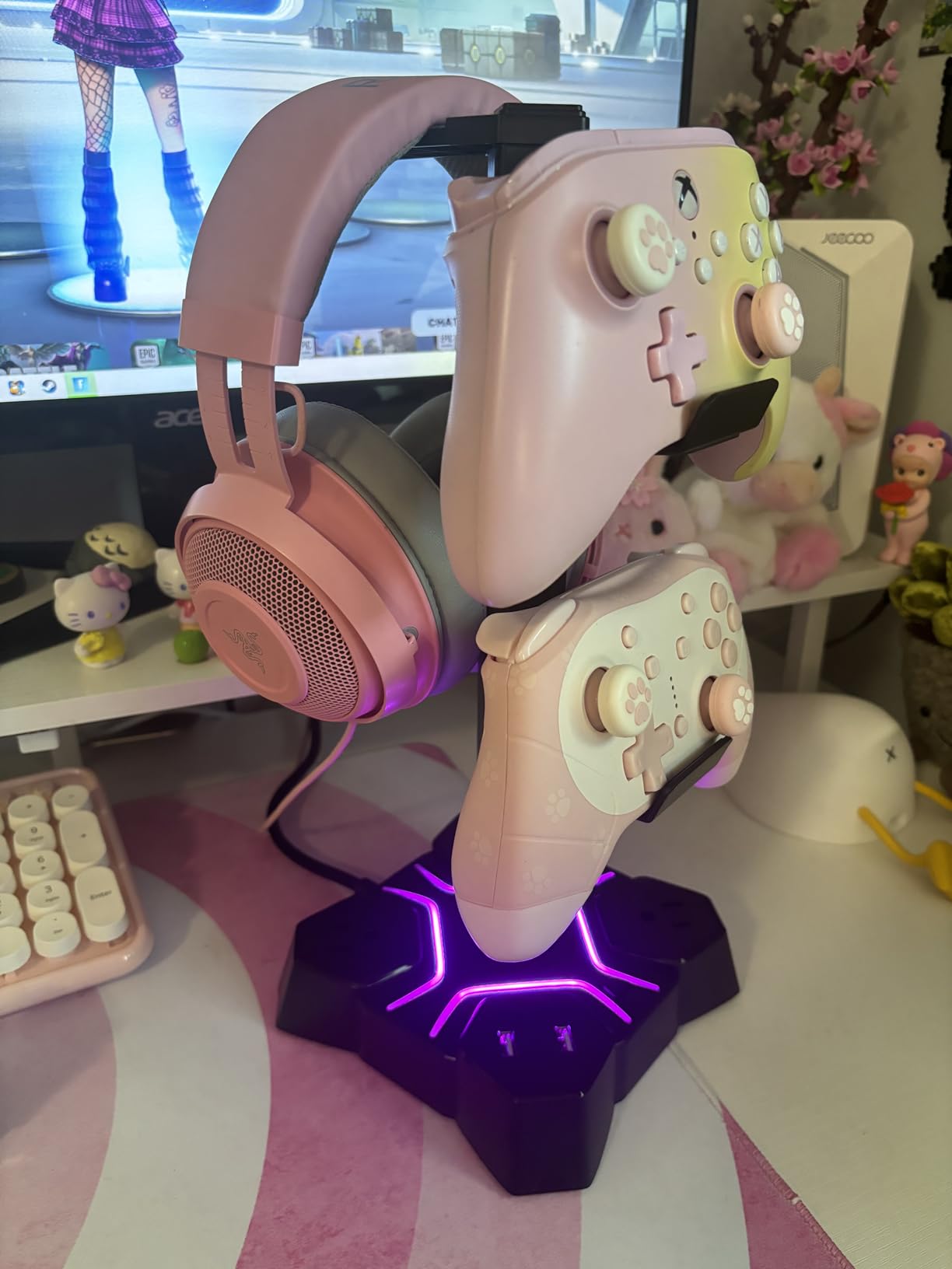 KDD Headphone Stand with USB Charger, Controller Stand for Desk, Headphone Holder with 2 USB Charging Ports and 3 AC Outlets, Accessories for Desktop(Black) customer photo 2
