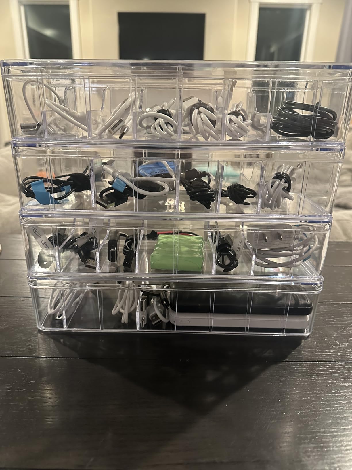 Tatuo Cord Organizer Box with Lid, Clear, 2 Pack | Clear Cable Boxes, Organize Chargers, Cords, Earbuds and Small Accessories for Drawers, Desks or Shelves customer photo 2