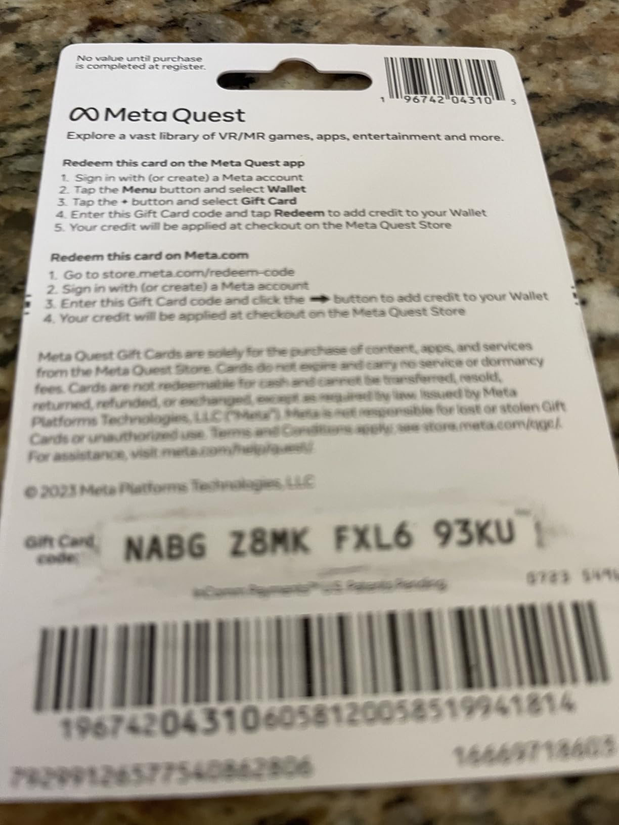 Meta Physical Gift Card - $50 customer photo 2
