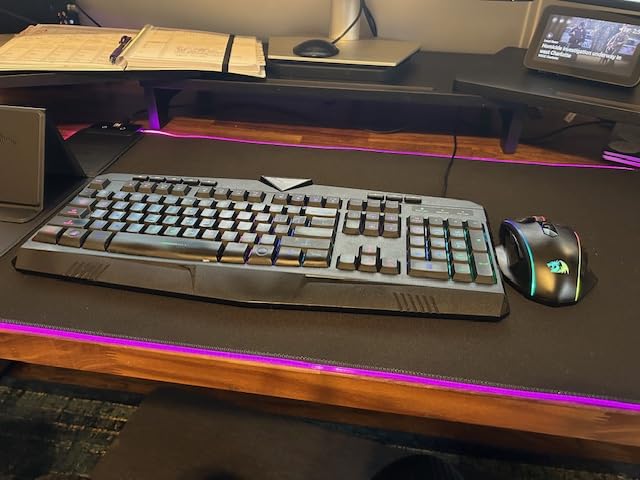 Wireless Charging Mouse Pad with Phone Stand, 31.5 x 15.8 in | Key-controlled lighting with multiple colors and effects; foldable viewing support; smooth cloth and stable rubber backing. customer photo 1