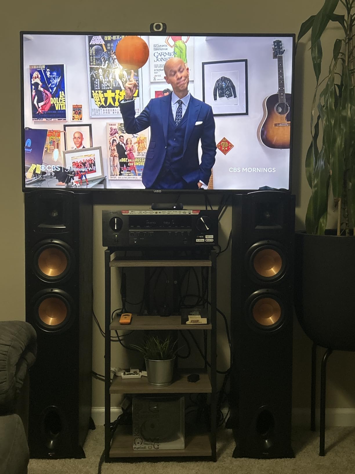 HOOBRO 4-Tier AV Media Stand, Media Console with Charging Station and LED Light, Wooden Stereo Cabinet, Corner TV Stand, Record Player, Entertainment Device Stand, Rustic Brown and Black BF38UDCJ01 customer photo 1