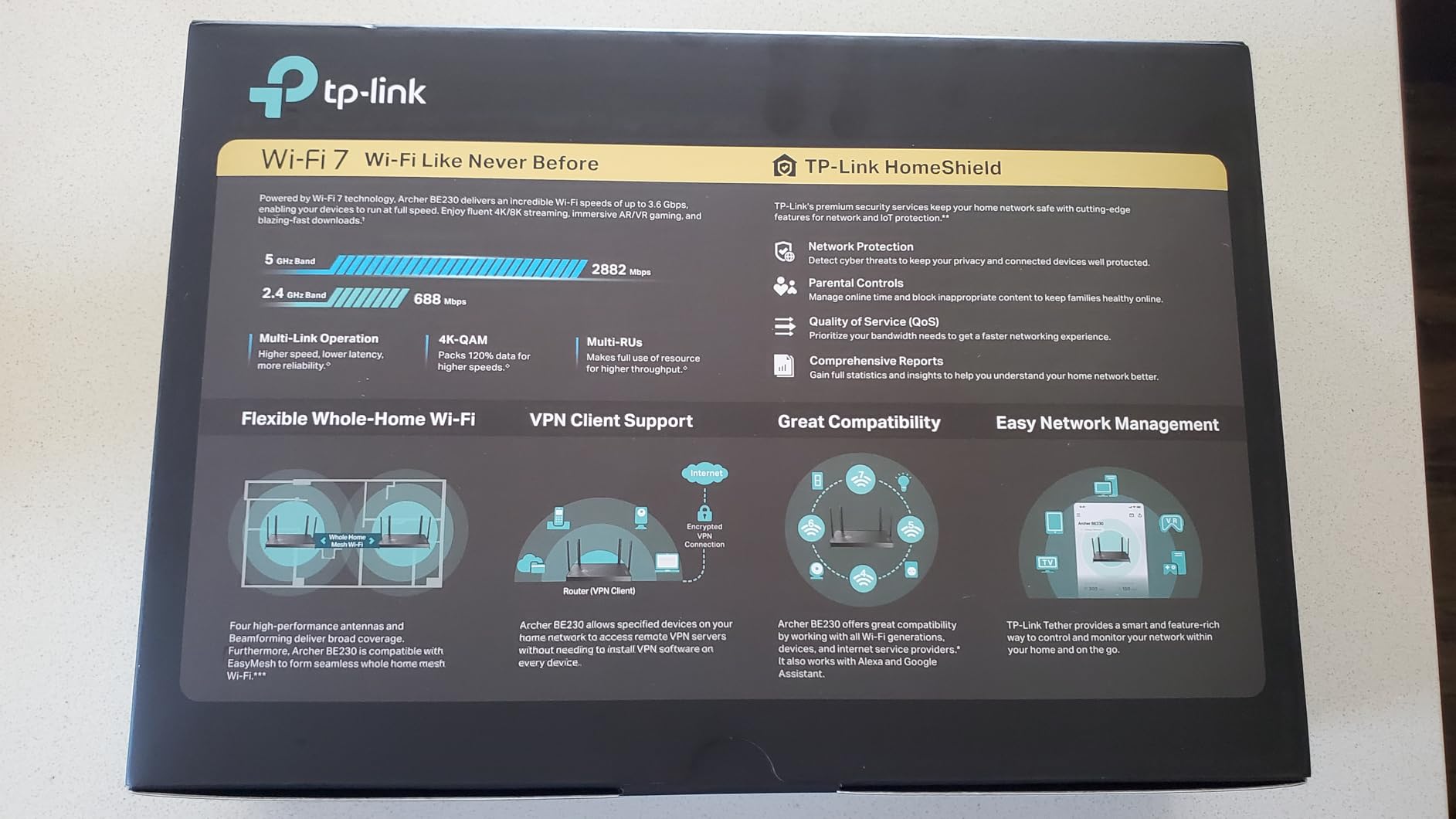 TP-Link Dual-Band BE3600 Wi-Fi 7 Router, Archer BE230 | 4-Stream | 2x2.5G + 3x1G Ports, USB 3.0, 2.0 GHz Quad Core, 4 Antennas | VPN, EasyMesh, HomeShield, MLO, Private IOT customer photo 1