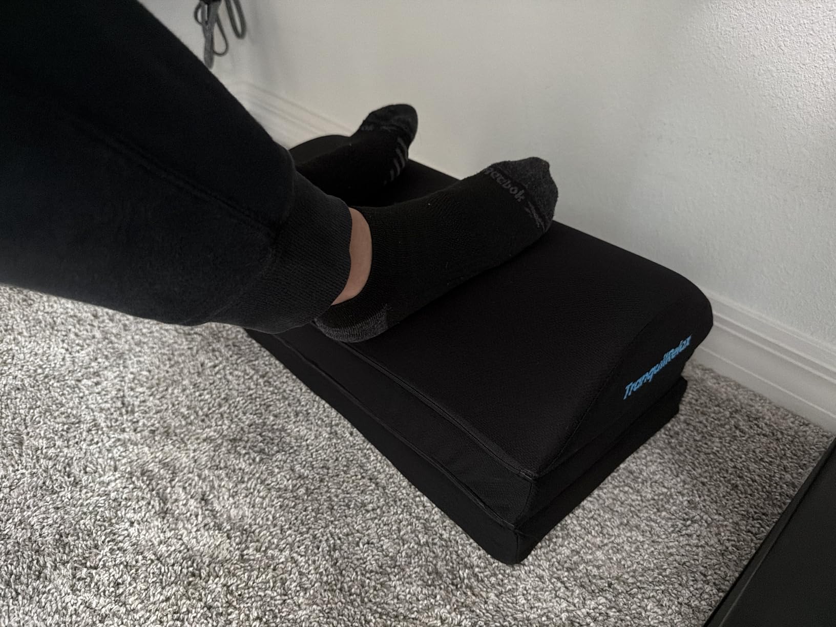 TranquilRelax Foot Rest Under Desk, 3-Height Adjustable Foot Stool, Black customer photo 1