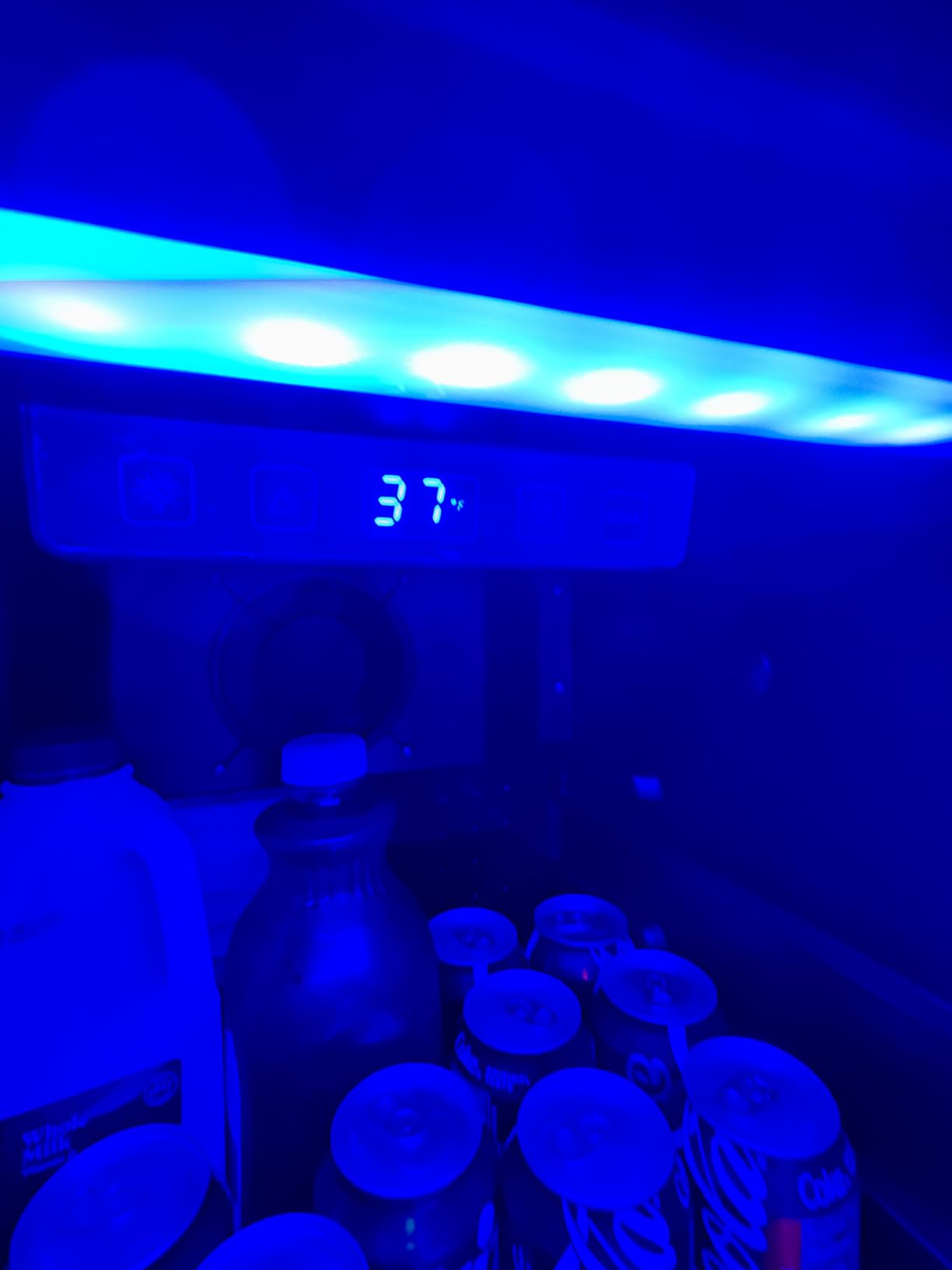 Cyberpunk Beverage Cooler, 130 Can Mini Fridge, LED Light Door, Gaming Room | Colorful LED Ambient Lighting, Freestanding for Bar & Party, Adjustable Shelves for Cans & Bottles customer photo 1