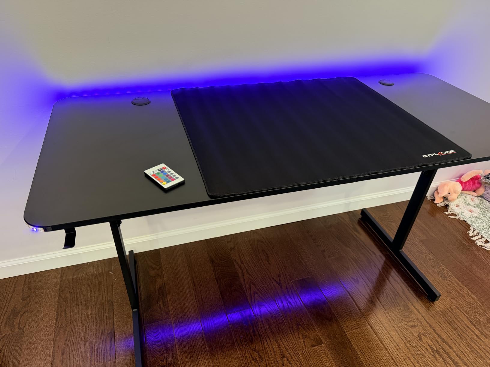 GTPLAYER 55 Inch Gaming Desk with Cup Holder Headphone Hook LED Lights Carbon Fiber Surface, Gaming Desk Computer Desk PC Desk, Home Office Desk customer photo 1
