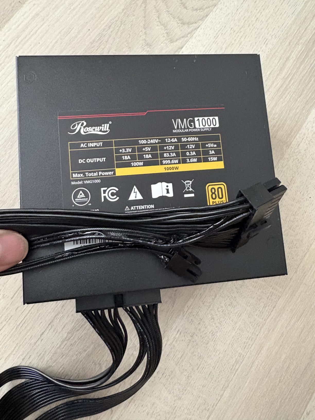 Rosewill VMG 1000W 80+ Gold, ATX 3.0 & 3.1 Compatible, Full Modular Low-Noise Power Supply, PCIe 5.1 12V-2x6 Connector, 100% Japanese Electrolytic Capacitor, 120mm FDB Silent Fan - 5 Year Warranty customer photo 1