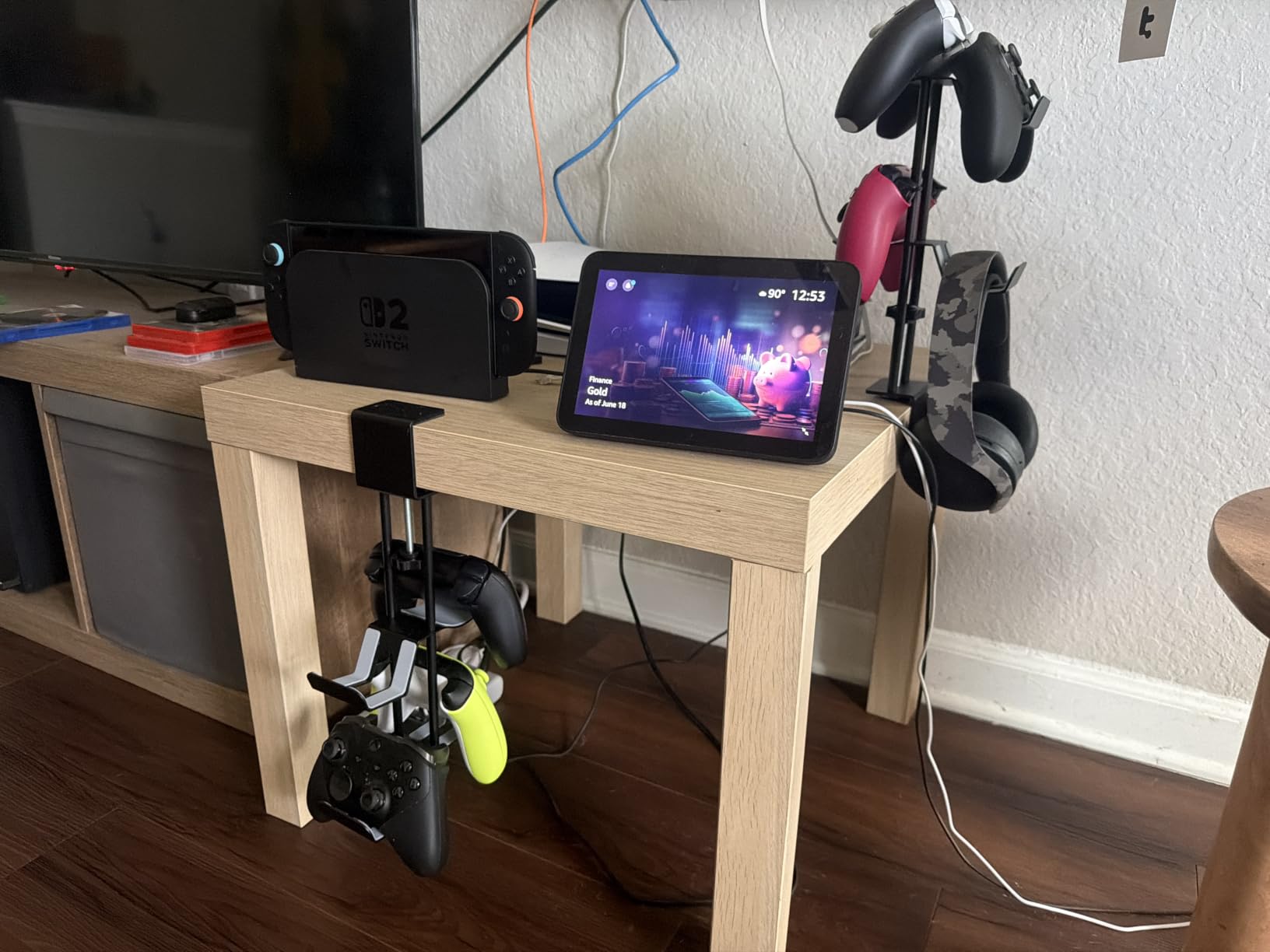 Headphone Stand with Controller Holder, Aluminum Under Desk Clamp Headset and Controller Stand - 2 in 1 Headphone Hanger for Desktop PC Gaming Accessories Organizer with PS5 Xbox Series S customer photo 2