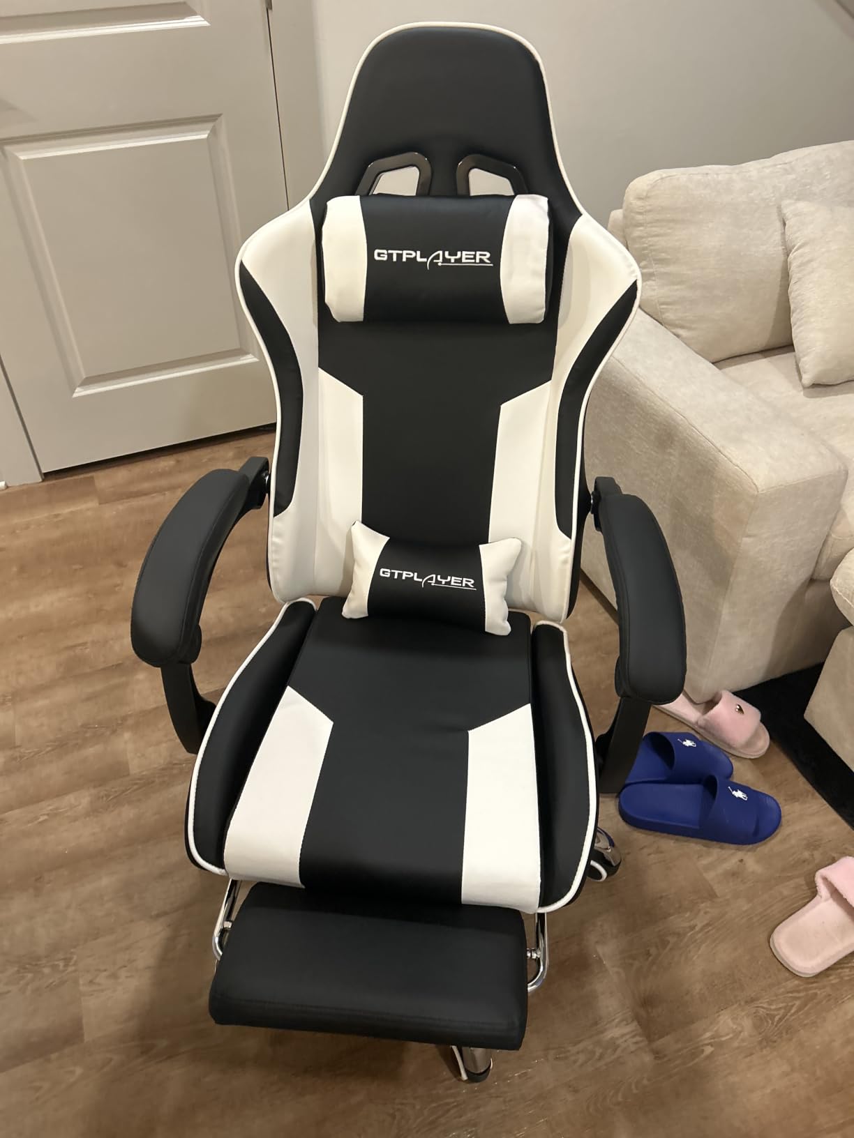 GTPLAYER Gaming Chair, Computer Chair with Footrest and Lumbar Support, Height Adjustable Game Chair with 360°-Swivel Seat and Headrest and for Office or Gaming (Pearl White) customer photo 2