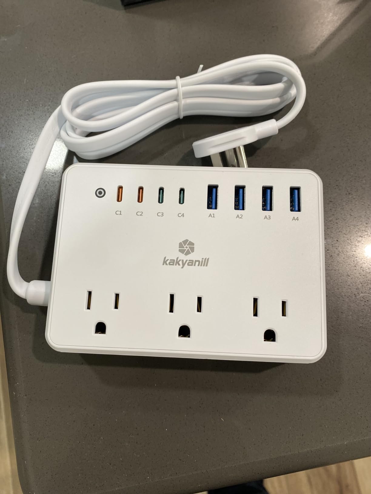 Kakyanill 100W Charging Station, Power Strip with 6 AC Outlets 8 USB Ports | Surge Protector, 5ft Flat Plug Extension Cord, Compact for Desk Home Office Dorm, White customer photo 2