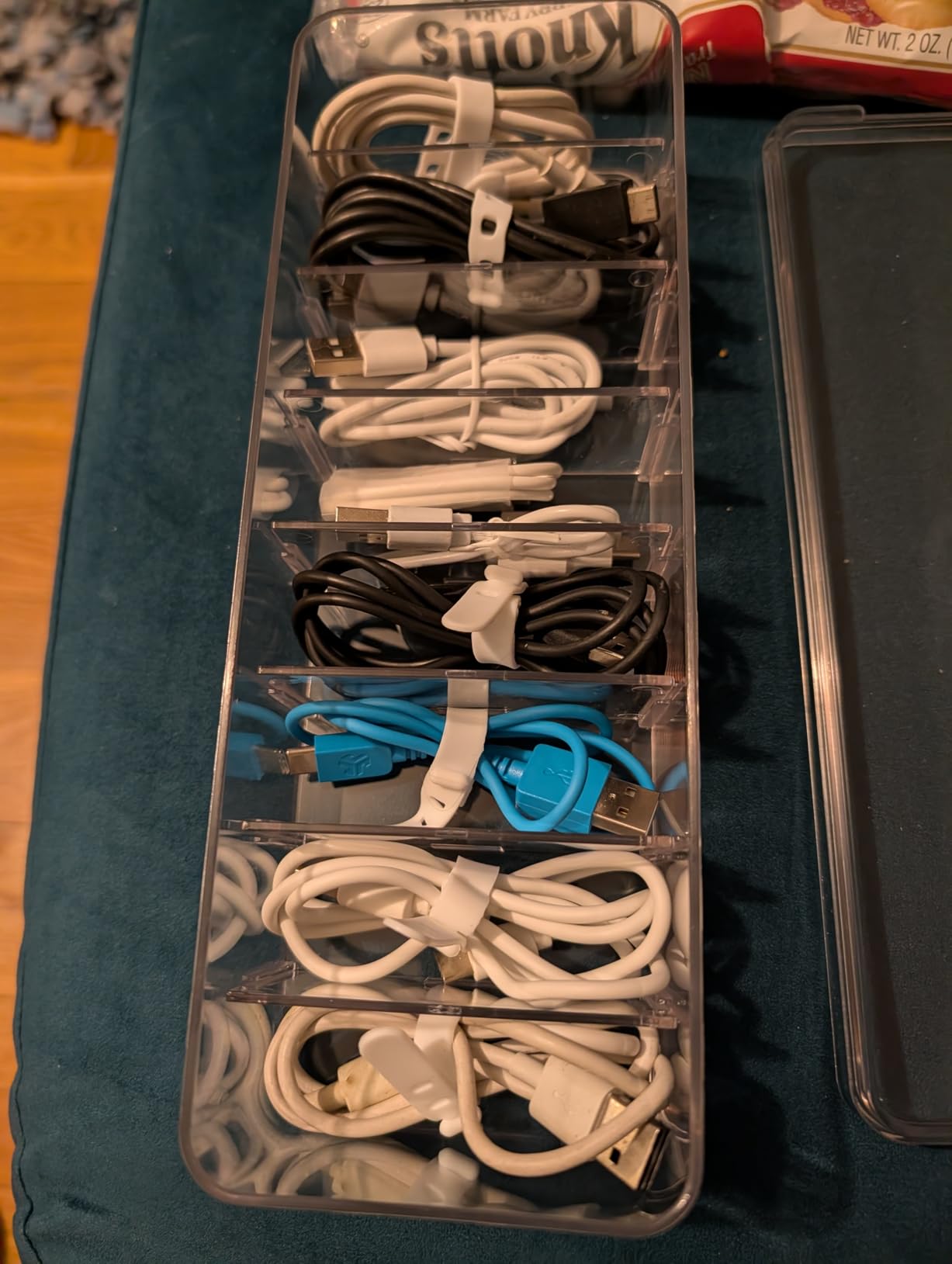 Plastic Cord Storage Organizer for Desk Drawer, Clear, with Lid | With Adjustable Dividers and Wire Ties, For Phone Charger, USB Cables, Battery, Home Office Supplies Box customer photo 2