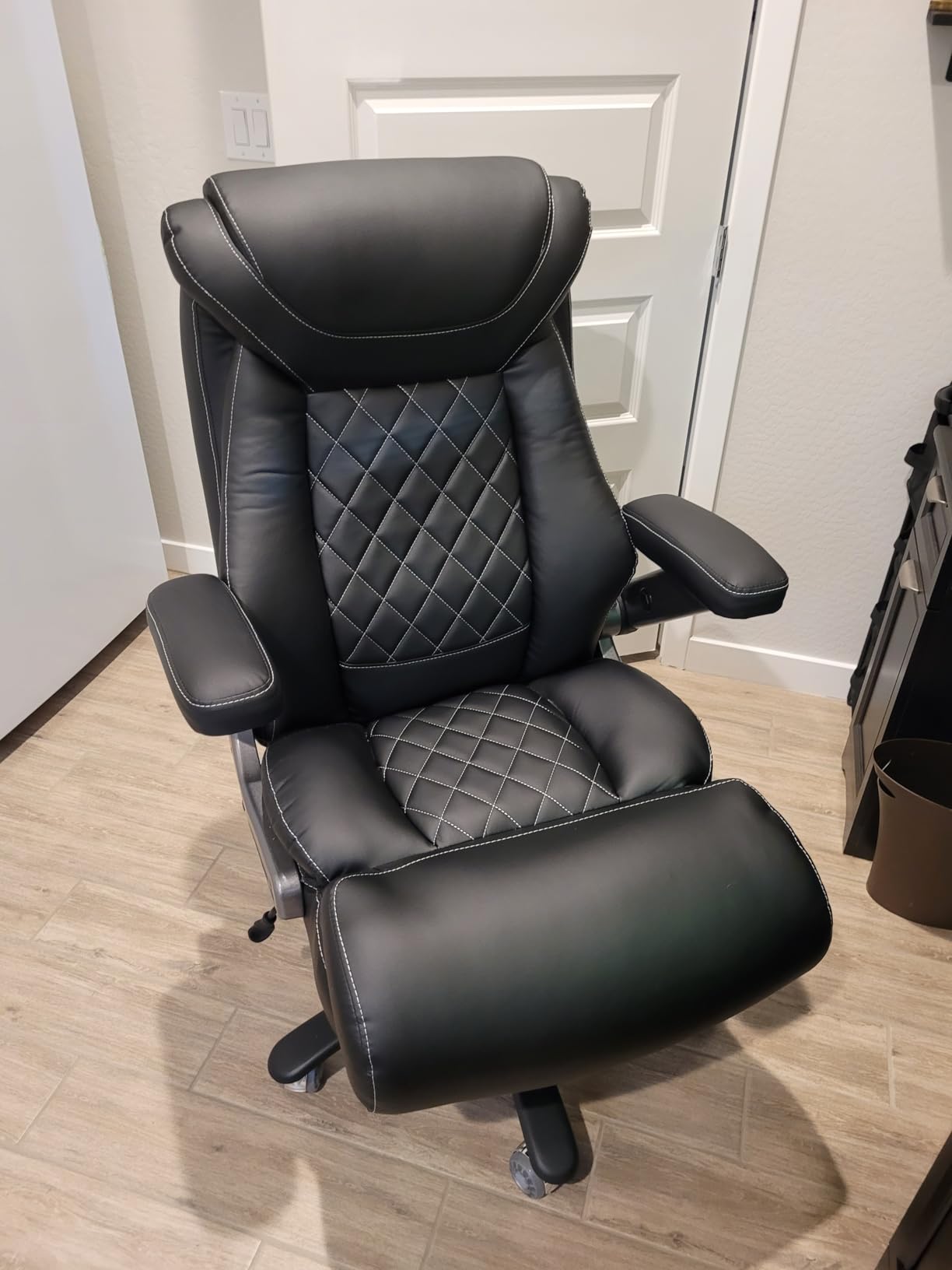 600LBS Large Big and Tall Office Chair, Heavy Duty Wide Ergonomic Gaming Office Chair with 5D Flip Arms, Comfy PU Leather Executive Office Desk Chair, Extra Wide Padded Seat, Adjustable Lumbar customer photo 1