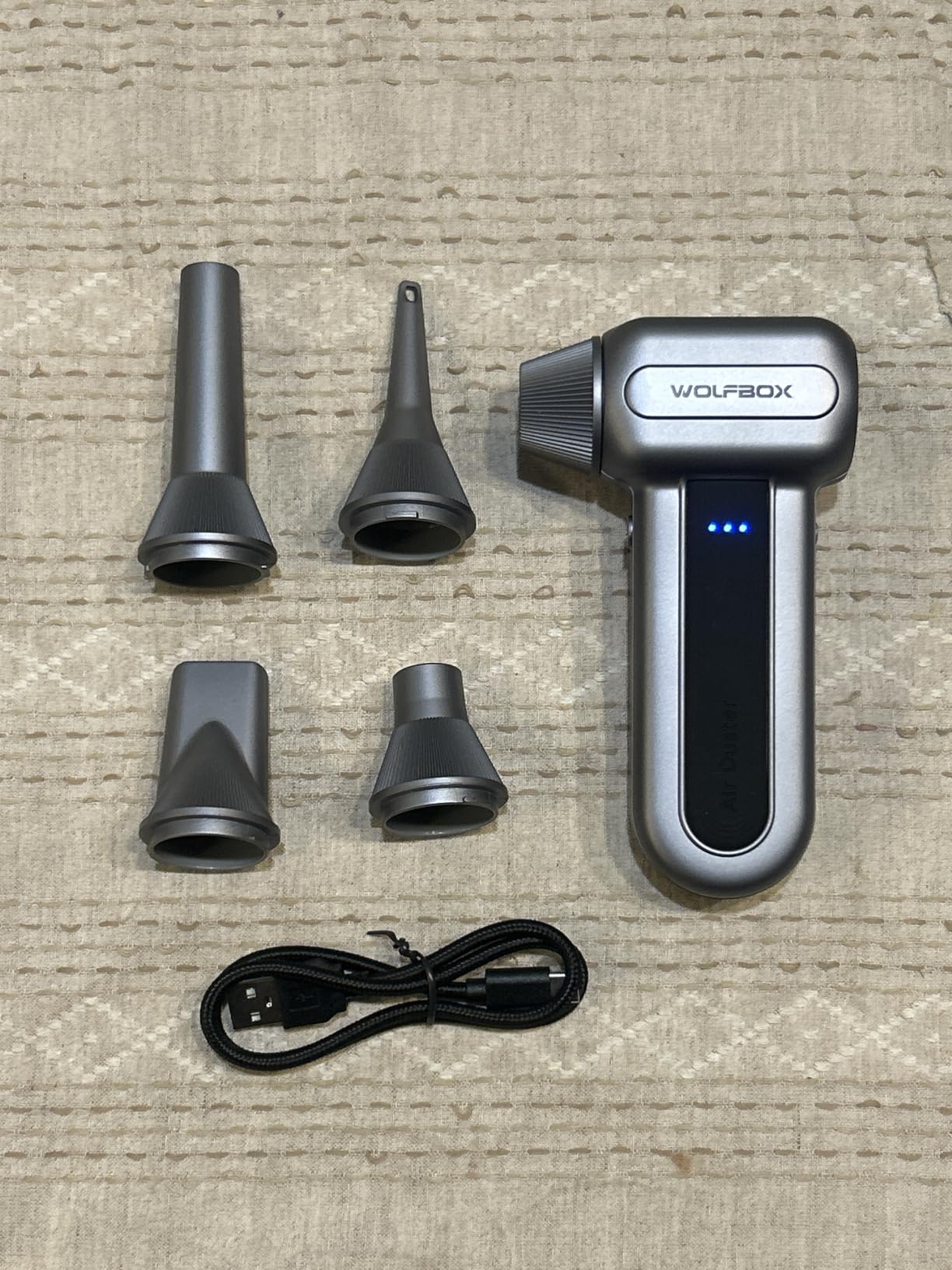 WOLFBOX MF70 Compressed Air Duster, 3-Speed Adjustable, Electric, Cordless | Extended Runtime, Electric, 3-Speed, Cordless, Fast Charging, PC Keyboard Cleaning, Car, Home, Gray, 0.5 lb Lightweight customer photo 2