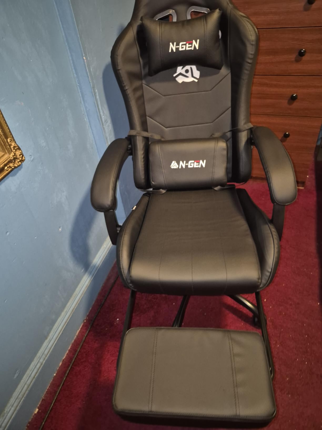 N-GEN GAMING Gaming Chair with Footrest, Lumbar, High-Back, Carbon Black | Reclining Backrest, Linkage Armrests, Durable PU Leather, Adjustable Comfort for Extended Computer, Desk, or Home Office Use customer photo 1