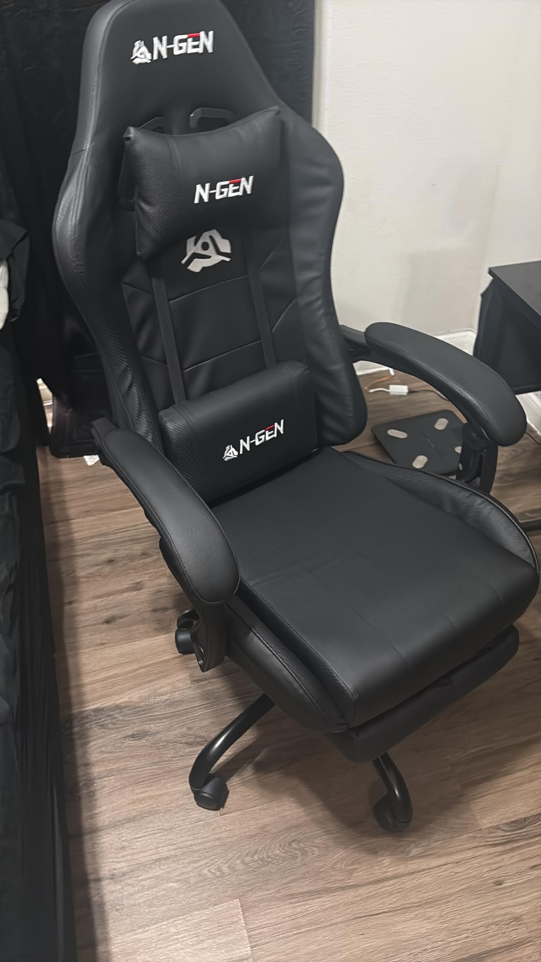 N-GEN GAMING Gaming Chair with Footrest, Lumbar, High-Back, Carbon Black | Reclining Backrest, Linkage Armrests, Durable PU Leather, Adjustable Comfort for Extended Computer, Desk, or Home Office Use customer photo 2