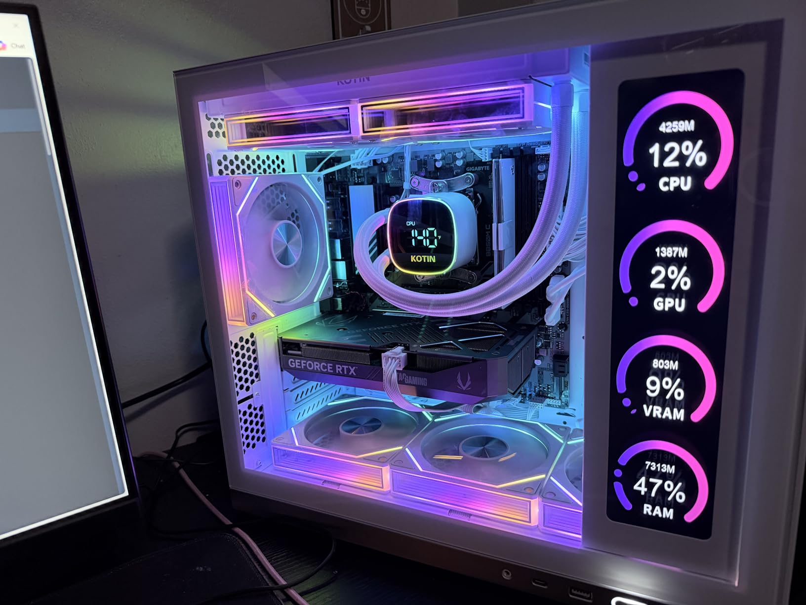 KOTIN Prebuilt Gaming PC Ryzen 7 7800X3D 16GB DDR5 RTX 5060 Ti 8GB 1TB SSD | White Liquid Cooled Gaming Desktop, 9.16in Smart Display, 650W 80+ Gold PSU, WiFi 7, Windows 11, Assembled in USA, ARGB Tower customer photo 1