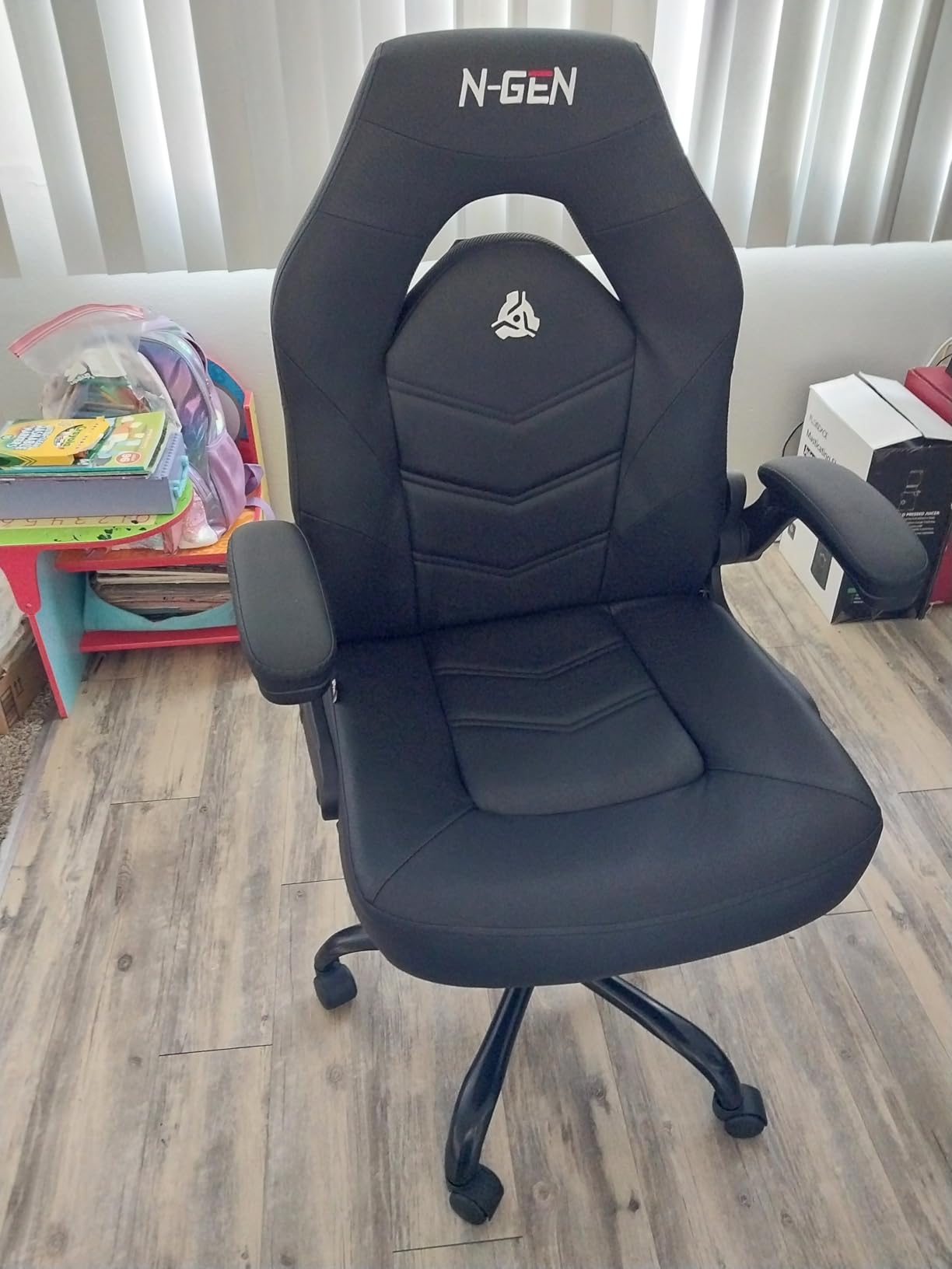 N-GEN Gaming Gaming Chair, Lumbar, PU Leather, Flip-Up Arms, Classic Blue | Ergonomic High-Back Design, Adjustable Height with 360° Swivel Wheels, Comfortable Computer Desk Seating for Office and Home customer photo 2
