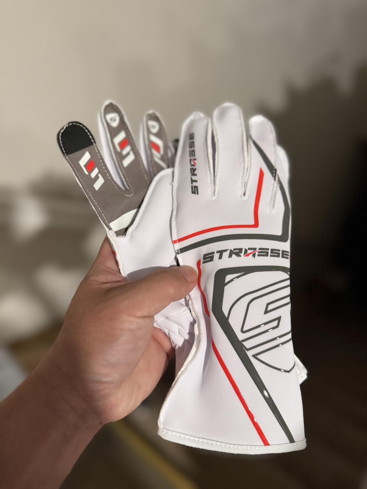 STRASSE STRASSE Gen 2 Sim Racing Gloves - Suede Leather Palm with Silicone Grip Print, Outseam Stitching, Touchscreen Fingertips for Direct Drive and Belt-Drive Sim Racing Wheels customer photo 2