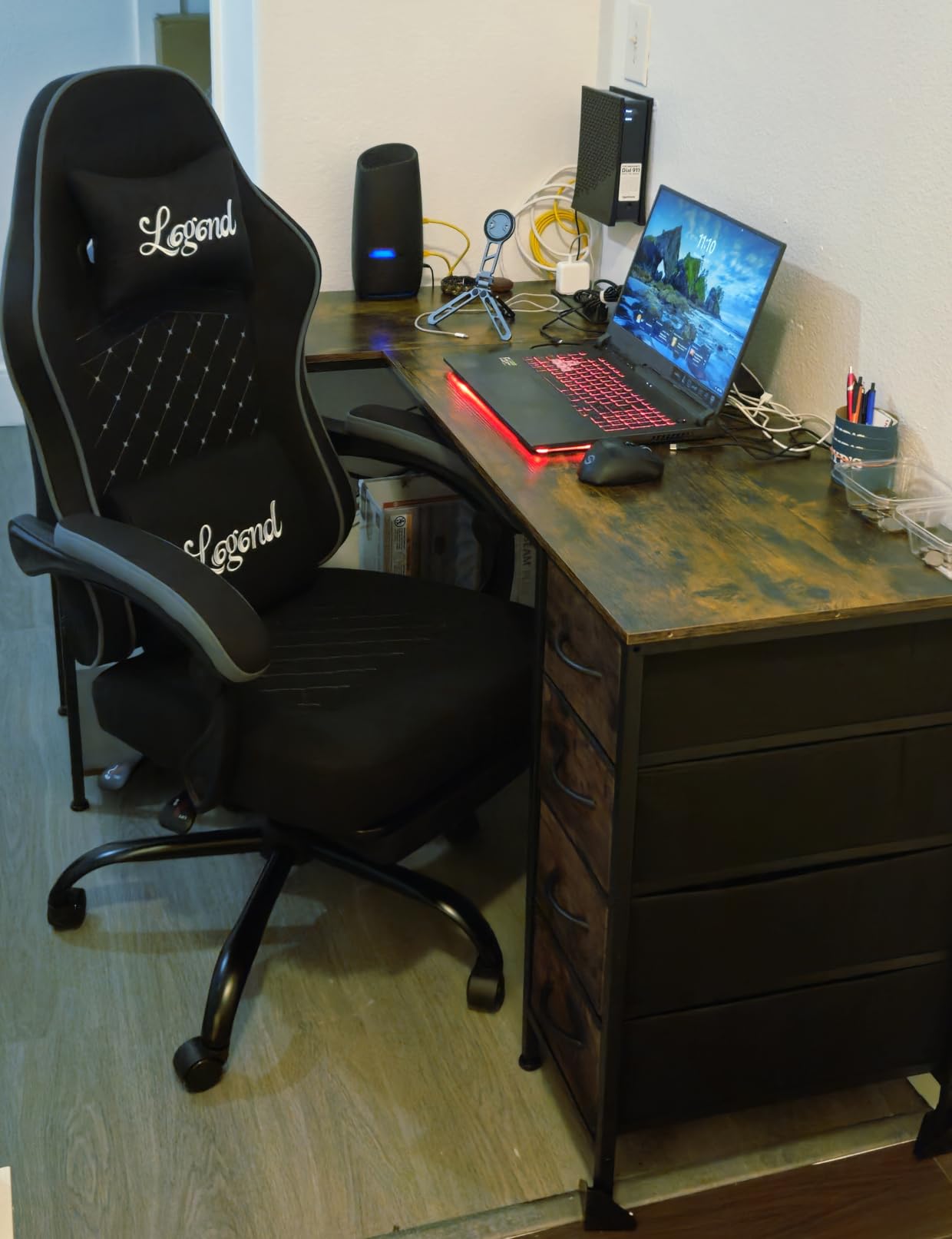 Gaming Chair for Adults with Footrest, Ergonomic Computer Chair, 330 lb | Heavy Duty Load Capacity, 52 cm Wingless Wide Seat, Pocket Spring Cushion, Headrest, Adjustable Height, Reclining Backrest customer photo 2