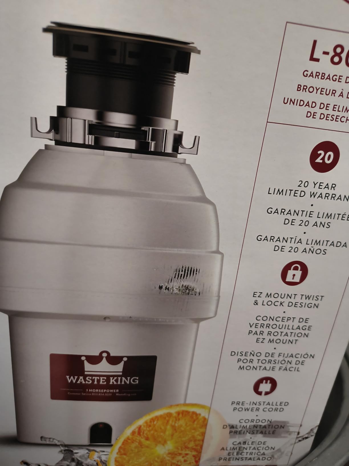 Moen L-8000 Waste King 1 HP Garbage Disposal with Power Cord customer photo 1