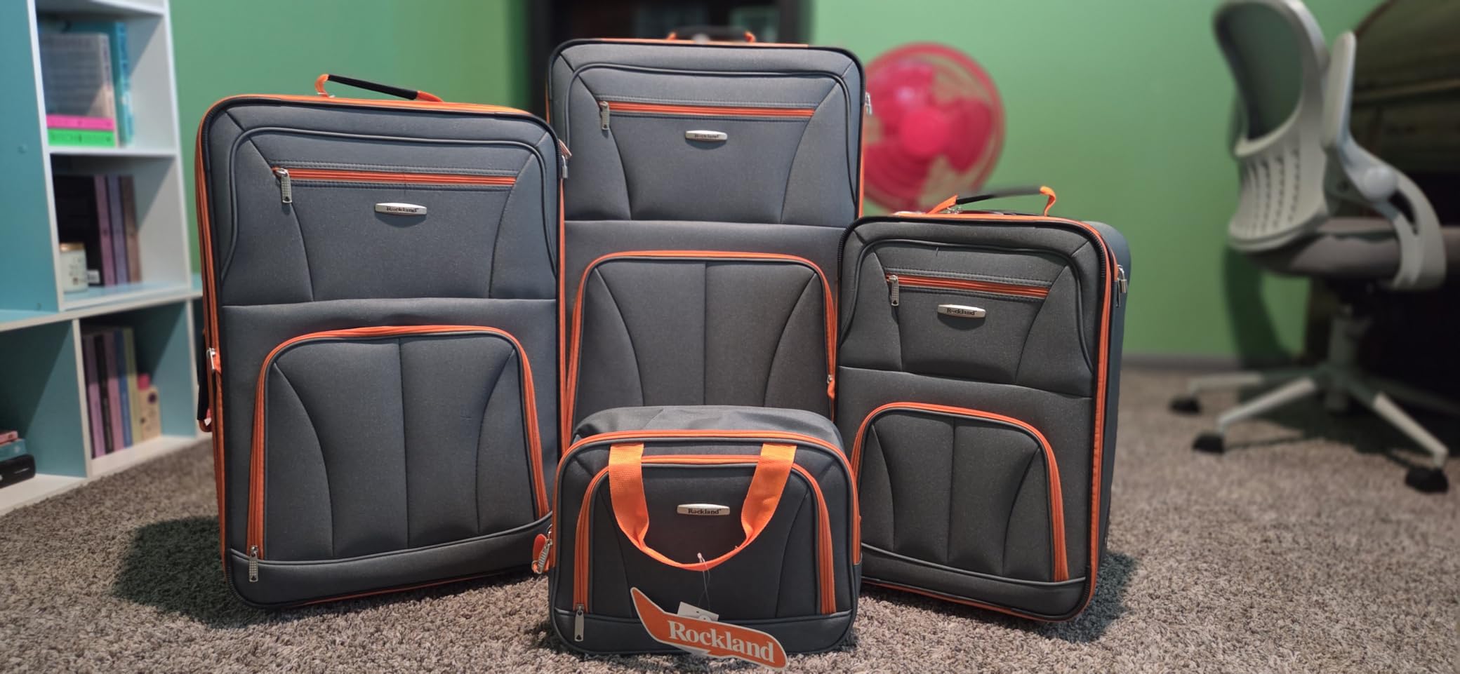 Rockland Fashion Softside 4 Piece Luggage Set, Expandable, (14