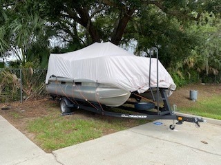 Pyle Universal Boat Adjustable Storage Cover - 25'-28'L to 96” Pontoon Boats Protection Custom Heavy Duty Waterproof Polyester Fabric, Snap Strap, Elastic Cord, Bag customer photo 1