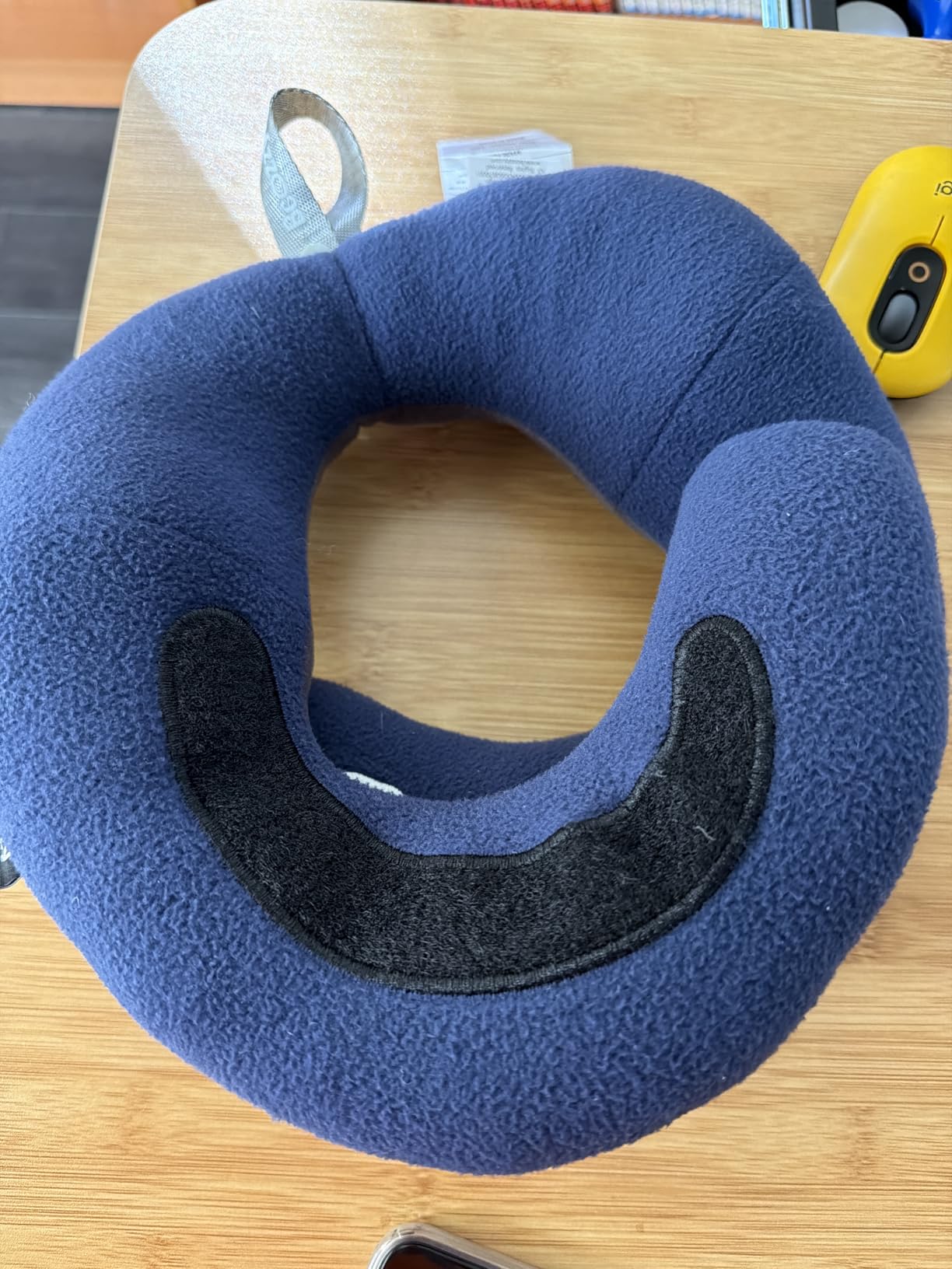 BCOZZY Travel Neck Pillow for Airplane - Patented Head, Neck & Chin Support. Soft, Adjustable Pillow for Comfortable Resting on Long Flights, Car Rides & Recliners. Washable, Carry Bag, Large, Navy customer photo 1