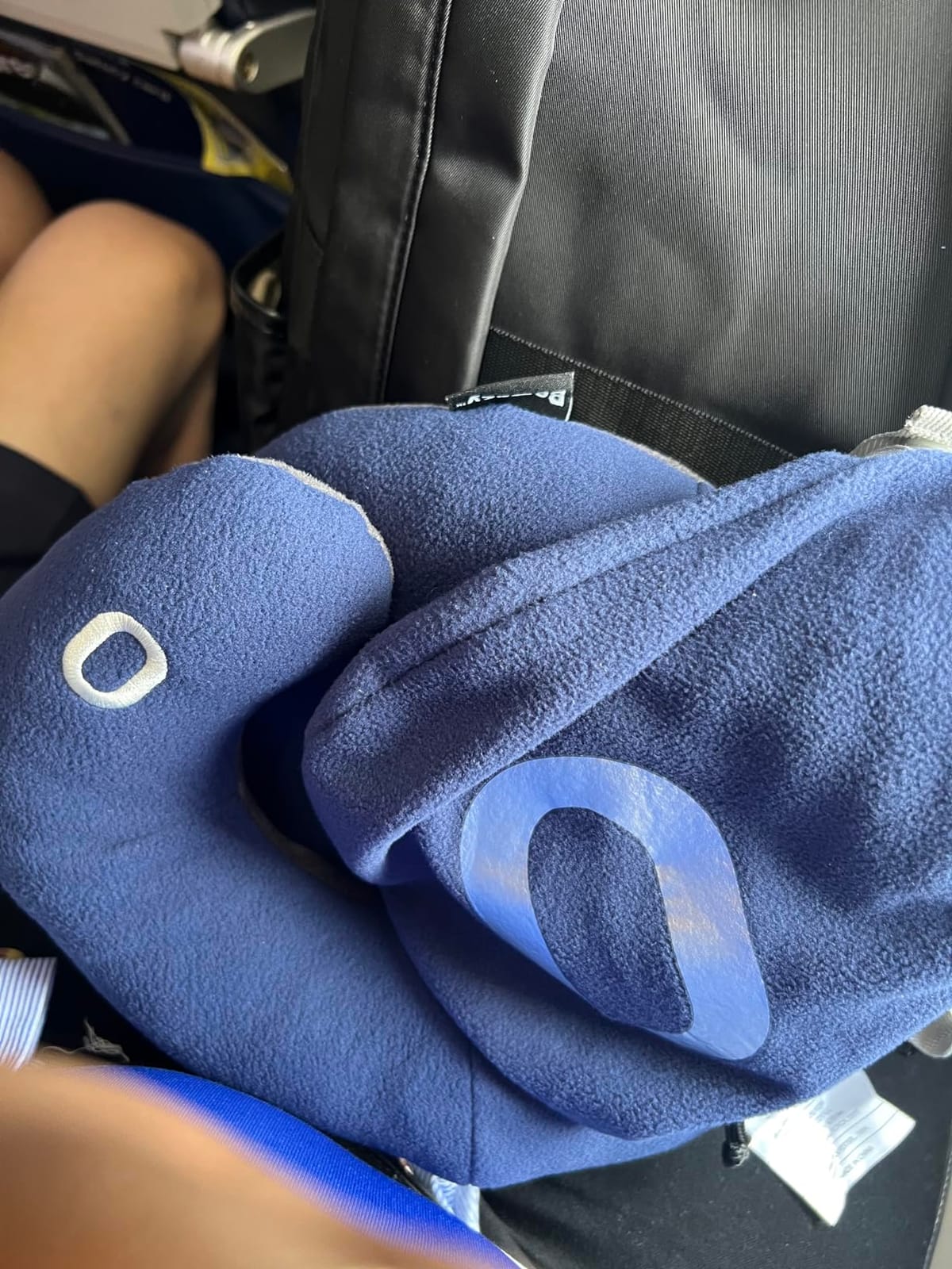 BCOZZY Travel Neck Pillow for Airplane - Patented Head, Neck & Chin Support. Soft, Adjustable Pillow for Comfortable Resting on Long Flights, Car Rides & Recliners. Washable, Carry Bag, Large, Navy customer photo 2