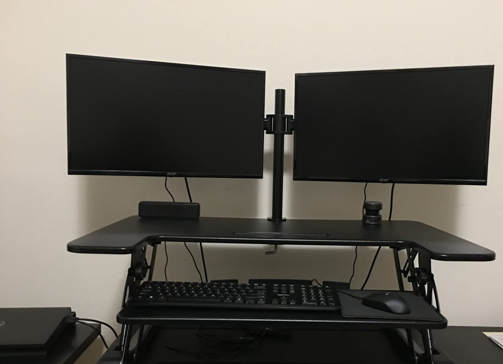 Mount-It! Standing Desk Converter Dual Monitor, 2 Screen Mounts Included, Height Adjustable Desk Riser in Black, Stand Up Desk Convertor Large 36