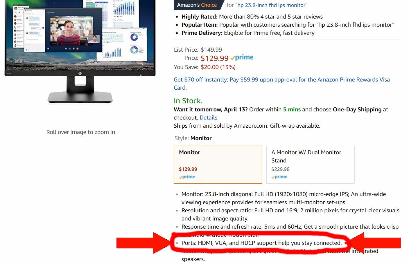 HP VH240a 23.8-inch Full HD 1080p IPS LED Monitor with Built-in Speakers and VESA Mounting, Rotating Portrait & Landscape, Tilt, and HDMI & VGA Ports (2DS80AA#ABA) - Black customer photo 1