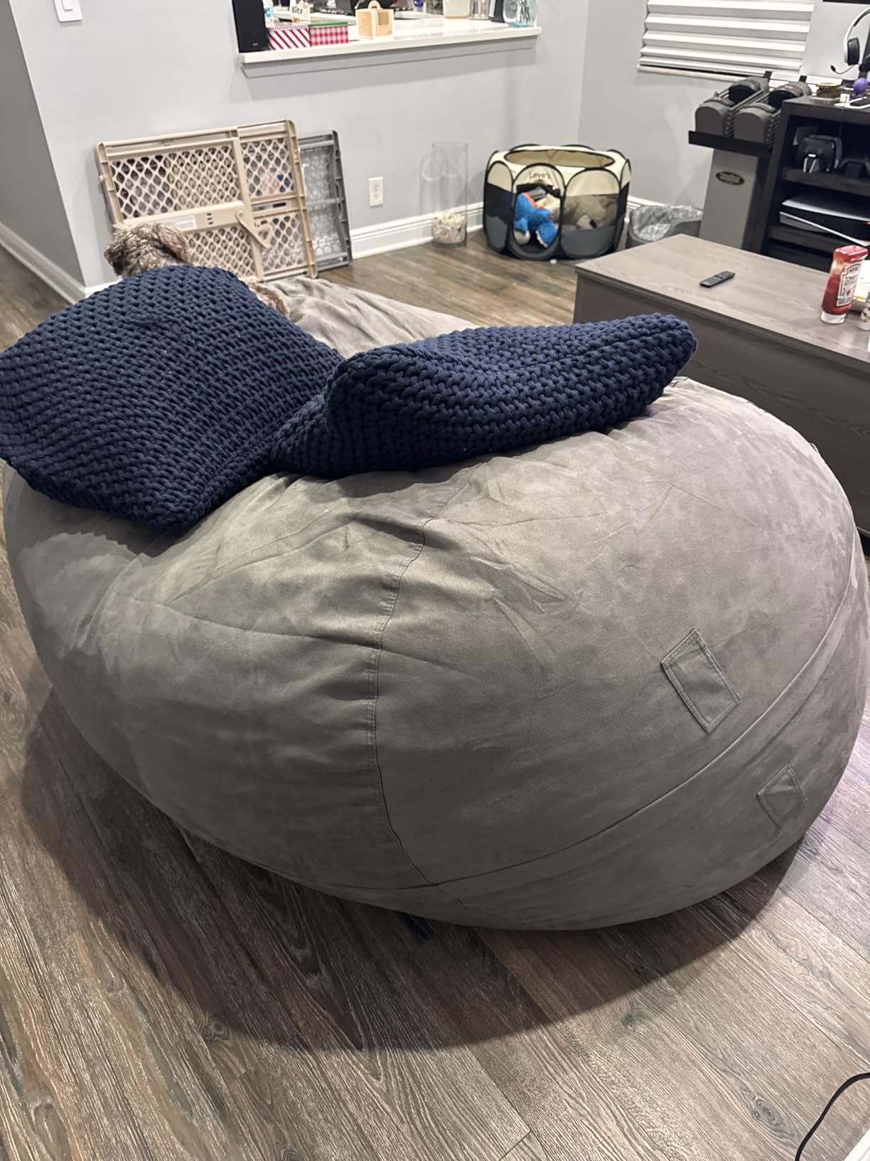 Lumaland Luxurious Giant 7ft Bean Bag Chair with Microsuede Cover - Ultra Soft, Foam Filling, Washable XXL Bean Bag Sofa for Kids, Teenagers, Adults - Sack Chair for Dorm, Family Room - Black customer photo 2