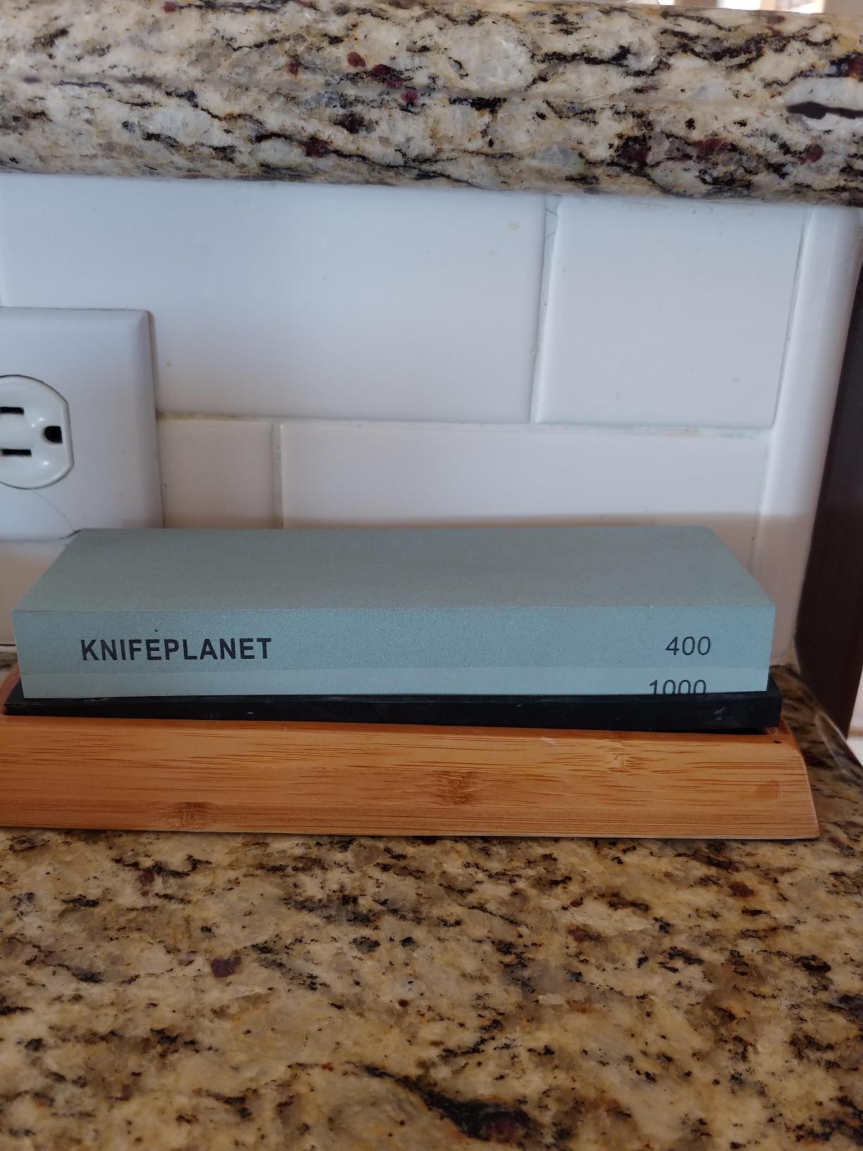 Premium Knife Sharpening Stone Set – 400/1000 and 3000/8000-Grit Professional, Safe Knife Sharpener Set – Whetstone Set Includes Flattening Stone, Bamboo Base, and 2 Nonslip Rubber Bases Tan customer photo 1
